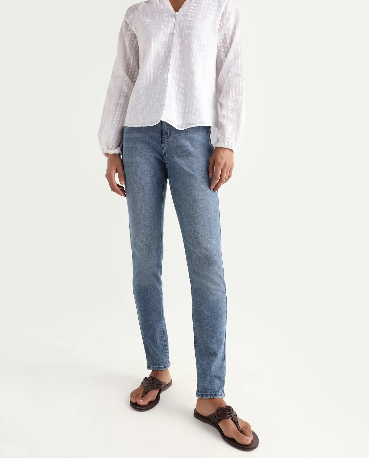 Rareism Women's Zinga Blue Cotton Blend Plain Ankle Length Skinny Fit Jeans