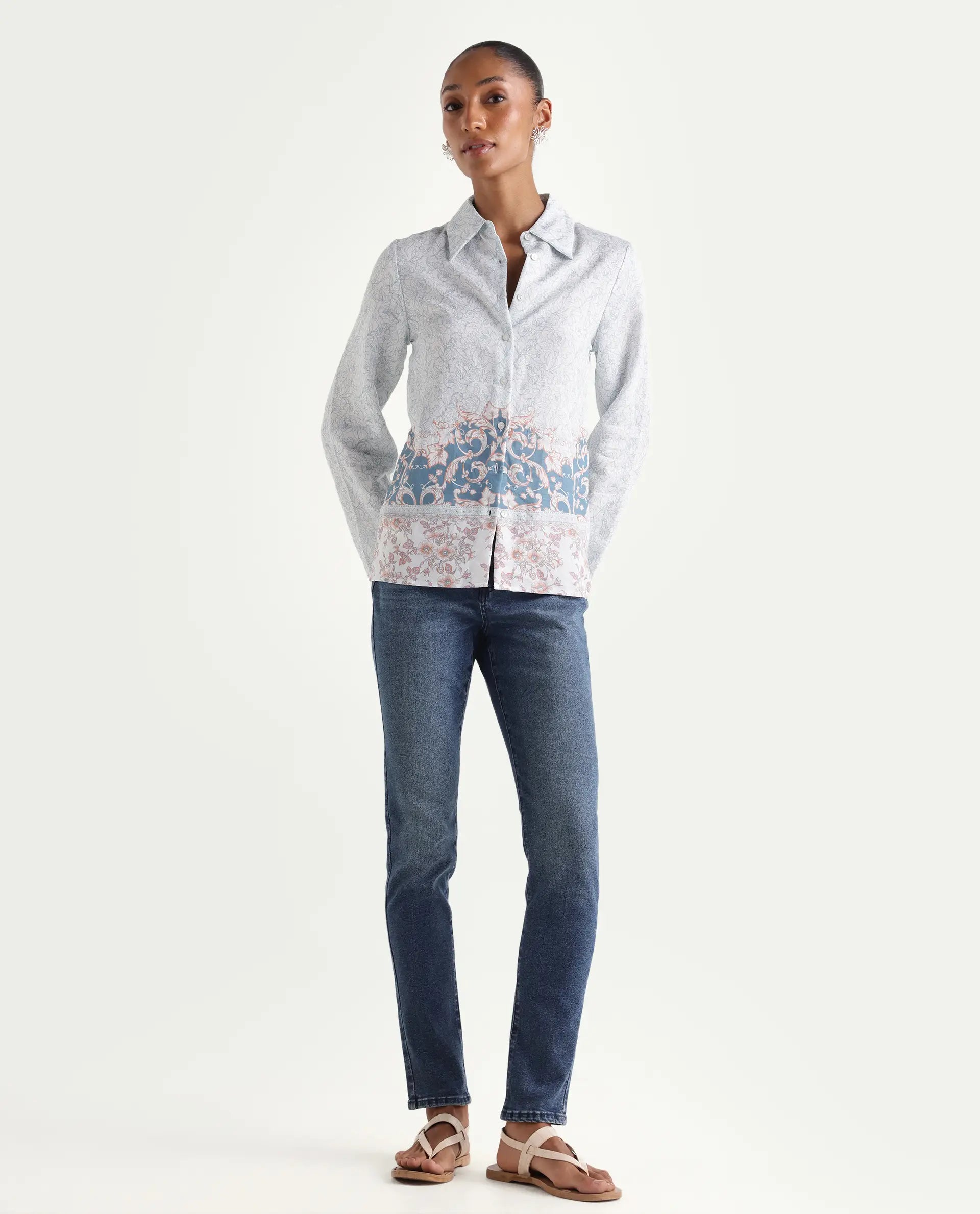 Rareism Women's Zing Blue Cotton Blend Plain Ankle Length Sleek Skinny Fit Jeans