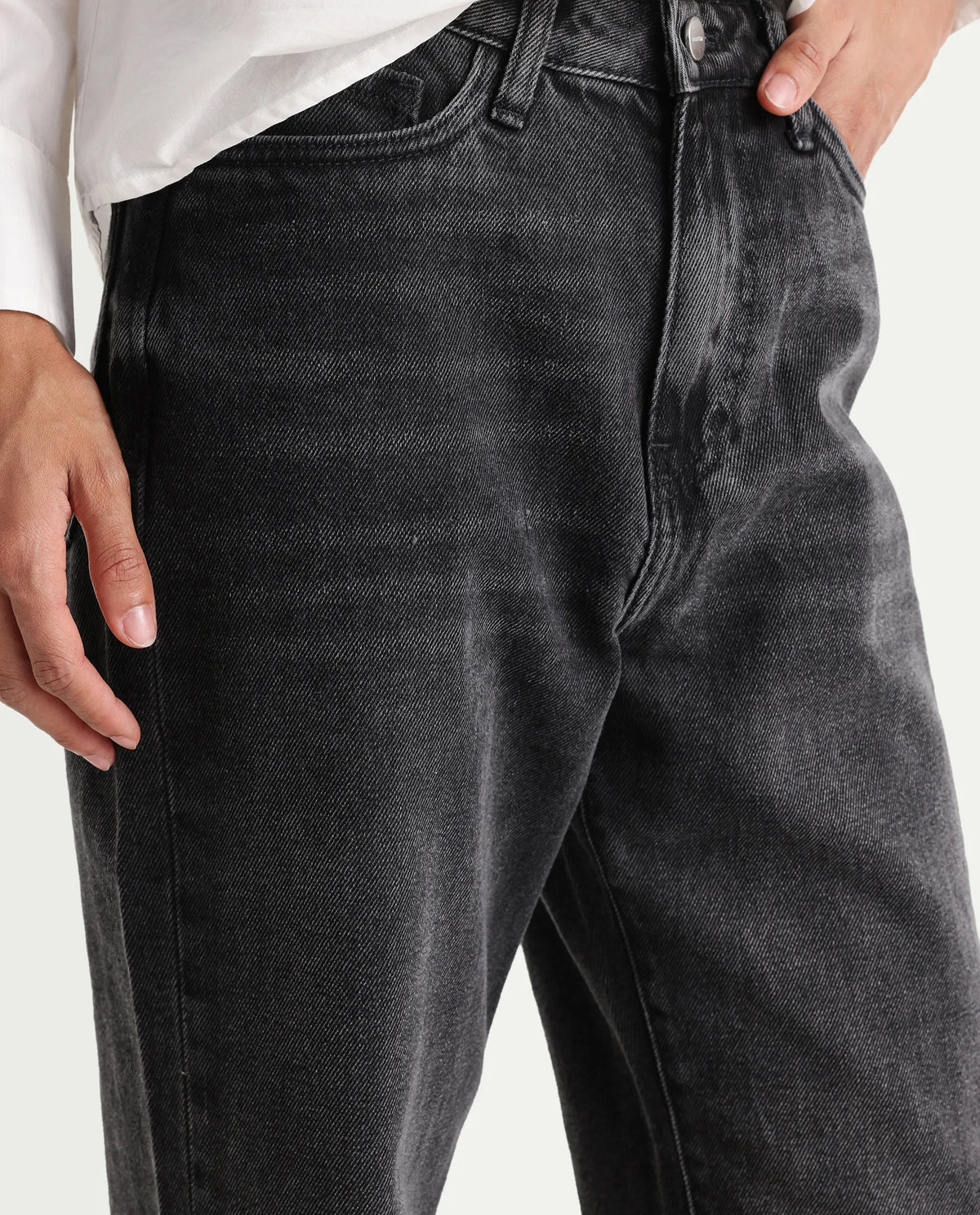 Rareism Women's Baeu Grey Cotton Blend Plain Ankle Length Straight Fit Jeans