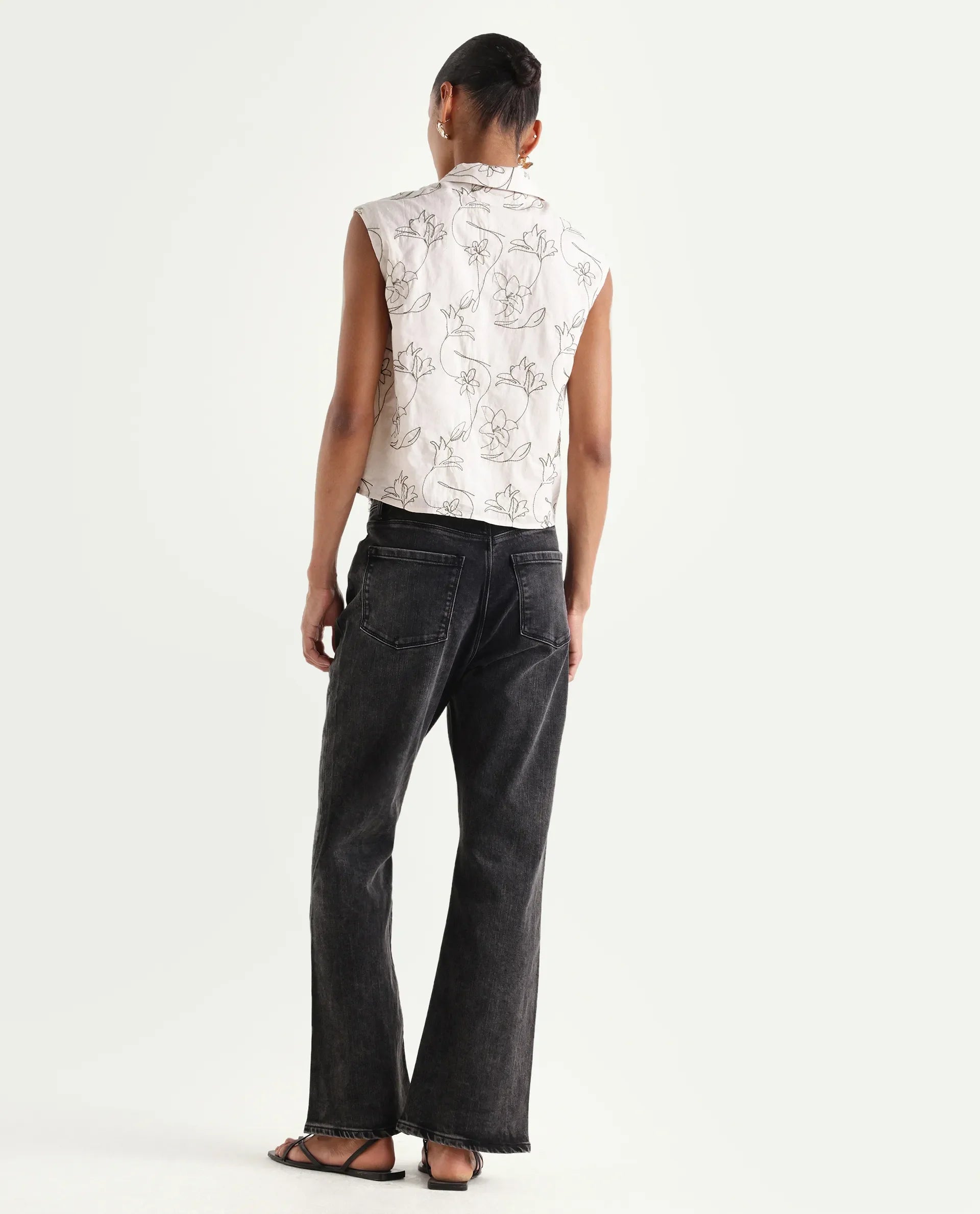 Rareism Women's Mica Black Cotton Blend Plain Ankle Length Bootcut Jeans