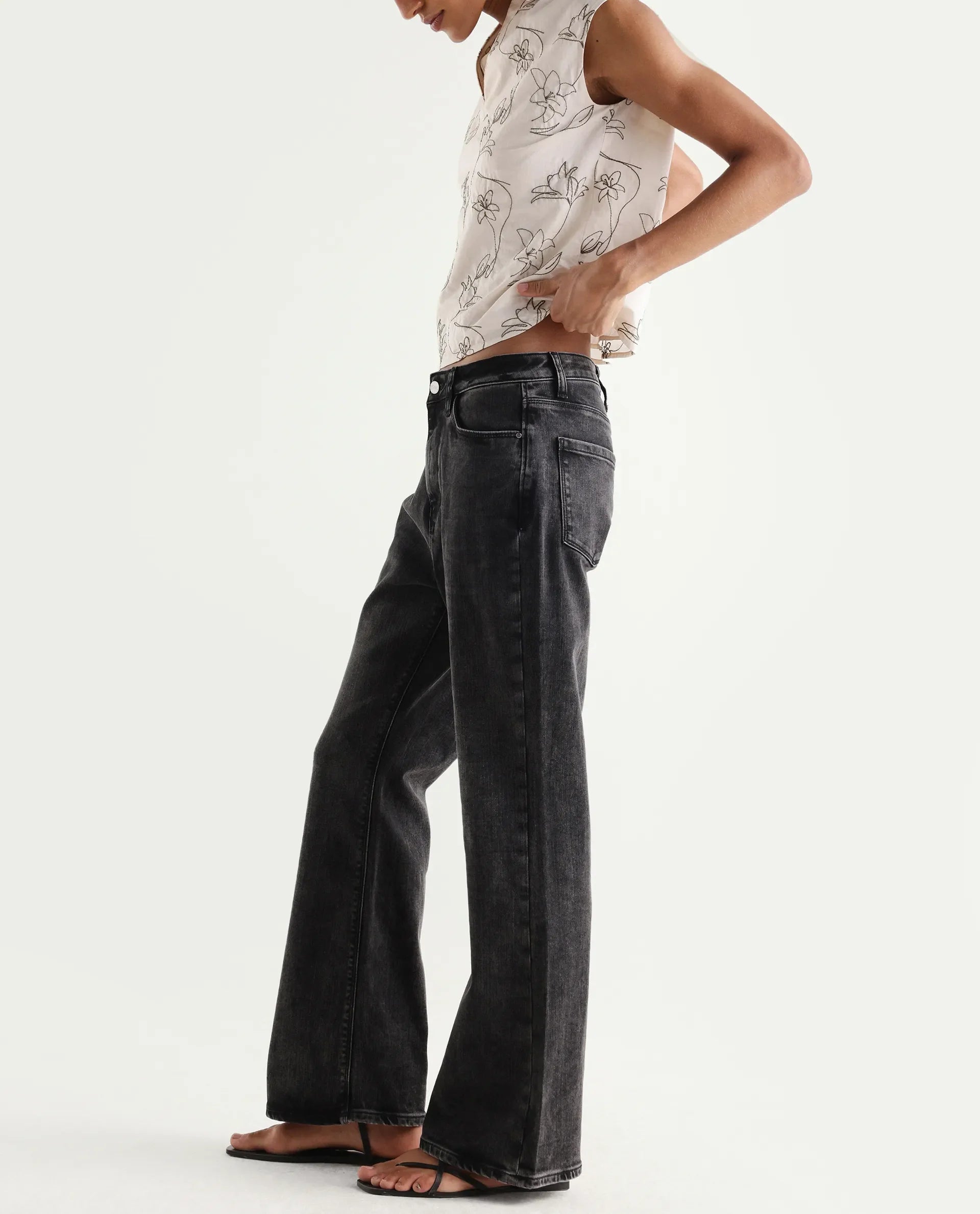 Rareism Women's Mica Black Cotton Blend Plain Ankle Length Bootcut Jeans