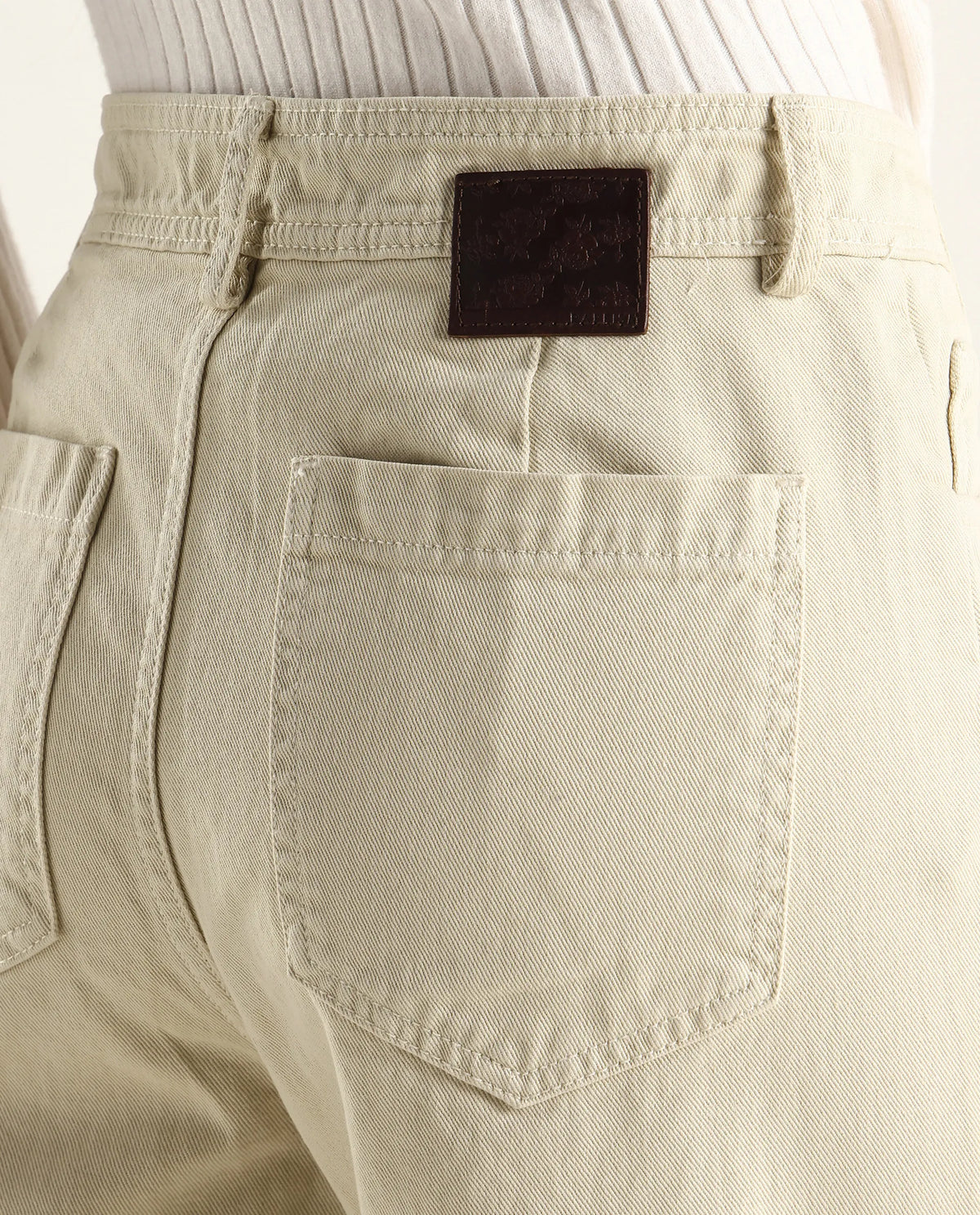 Rareism Women's Ronob Beige Cotton Blend Plain Ankle Length Wide Trouser