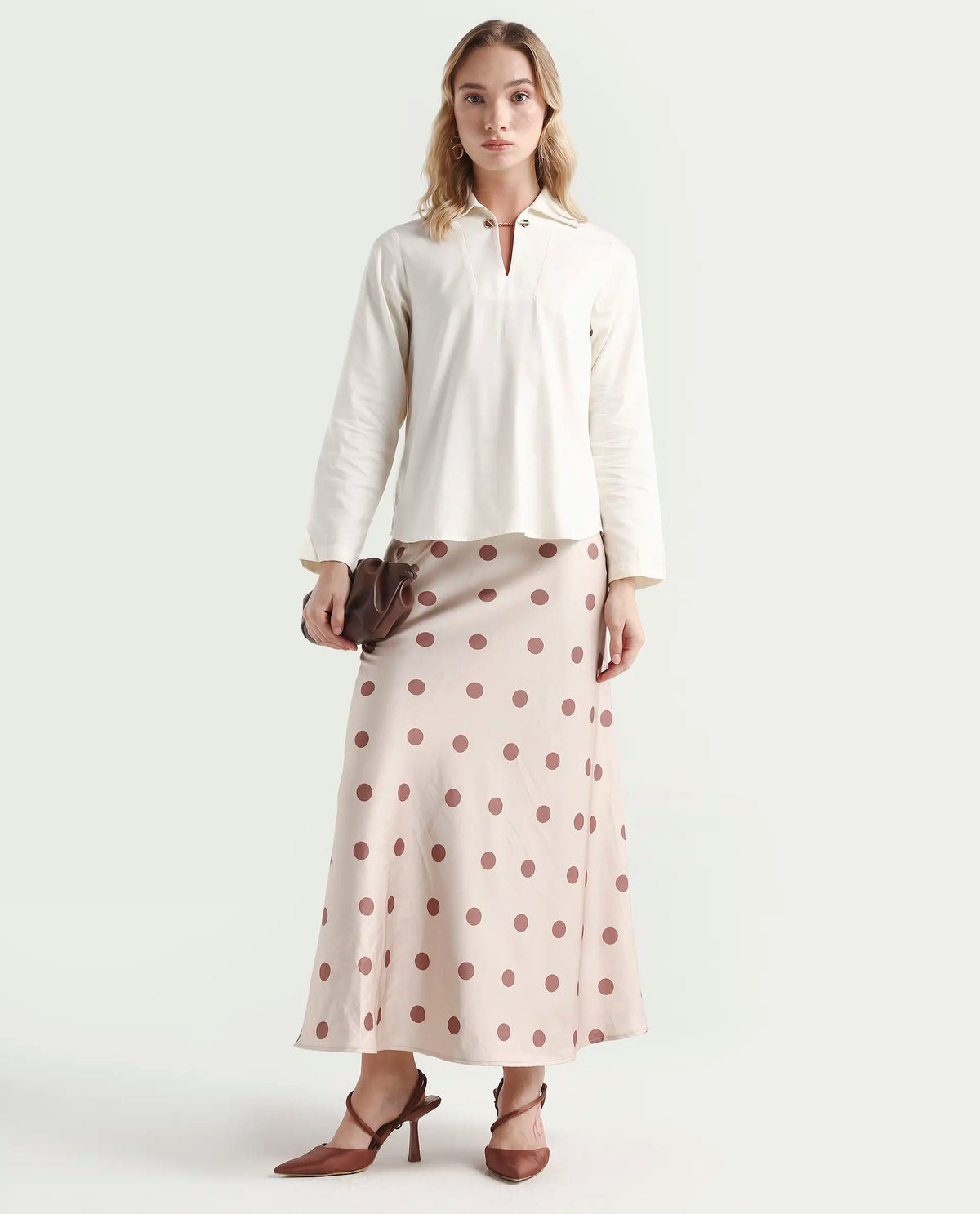 Rareism Women's Ronwok Off White Modal Spread Collar Plain Regular Fit Top
