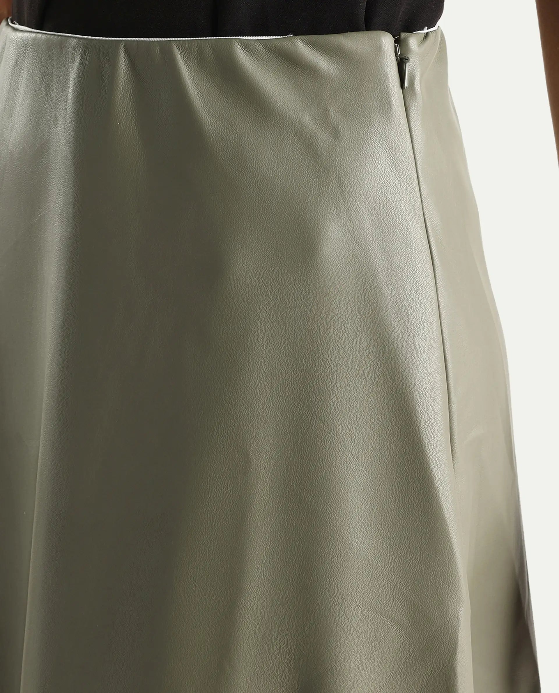 Rareism Women's Serdo Olive Polyester Dyed Midi Flared Skirt