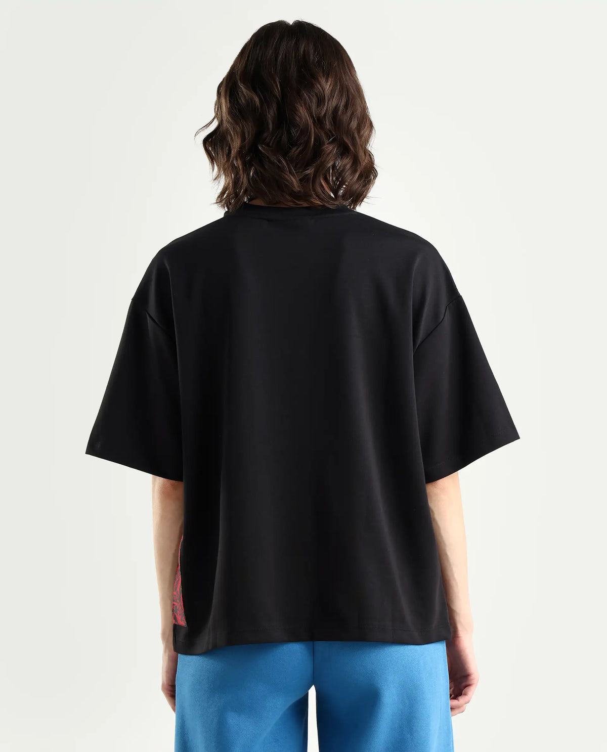 Rareism Women's Pach Black Polyester Blend Crew Neck Plain Relaxed Fit T-Shirt