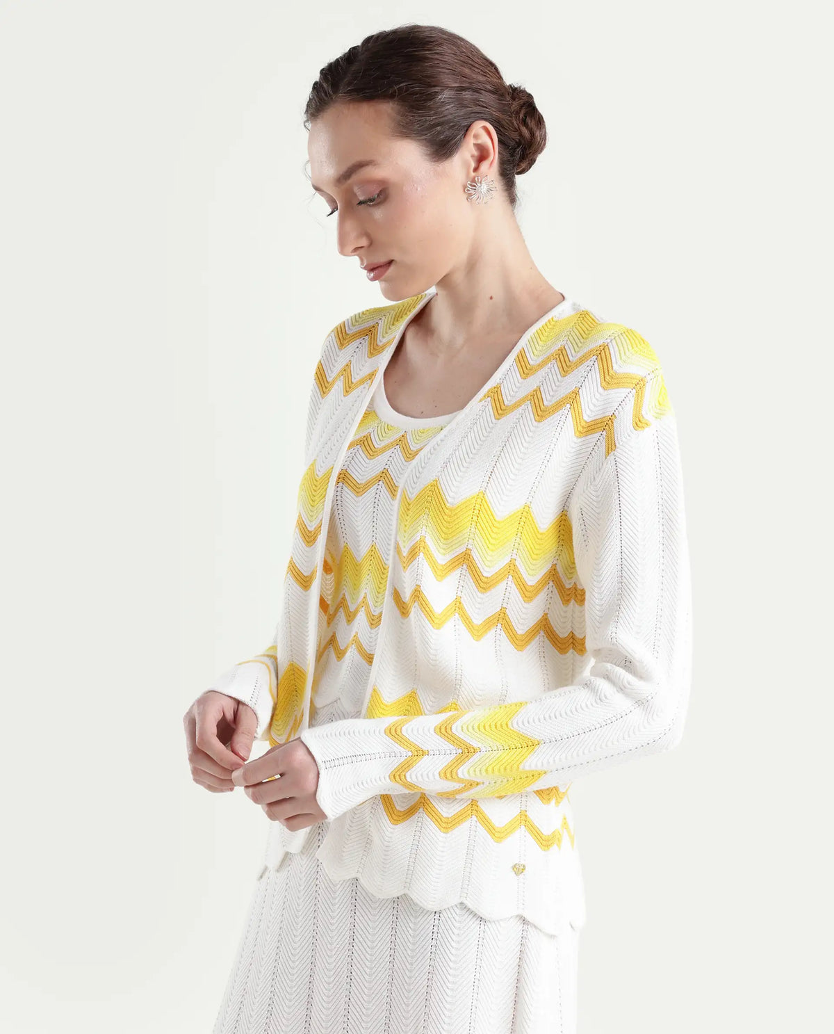 Rareism Women's Nupstir-S Yellow Cotton Collarless Plain Relaxed Fit Shrug