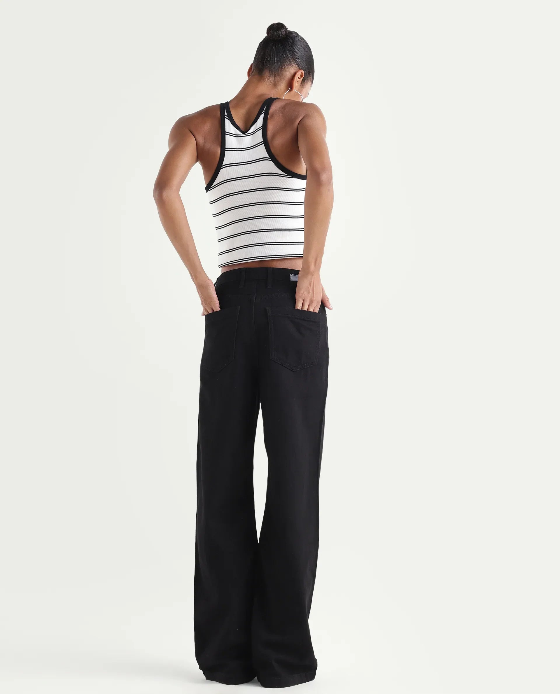 Rareism Women's Denmy Black Cotton Straight Plain Jeans