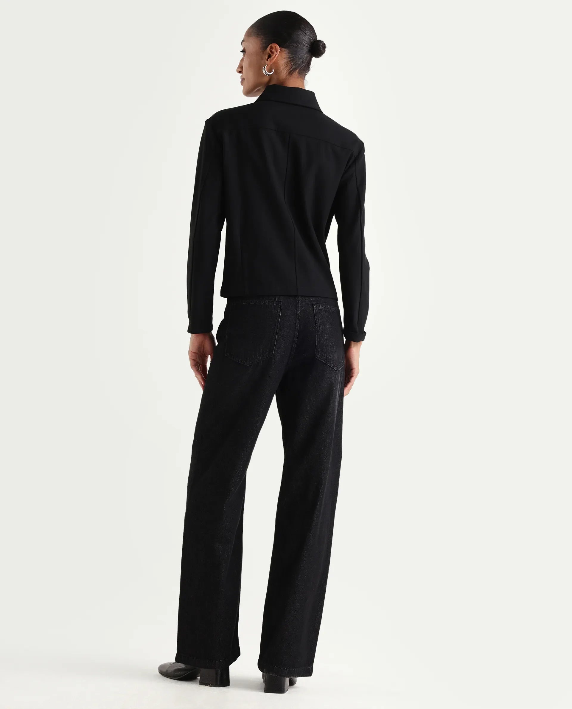 Rareism Women's Dency Black Cotton Straight Plain Jeans