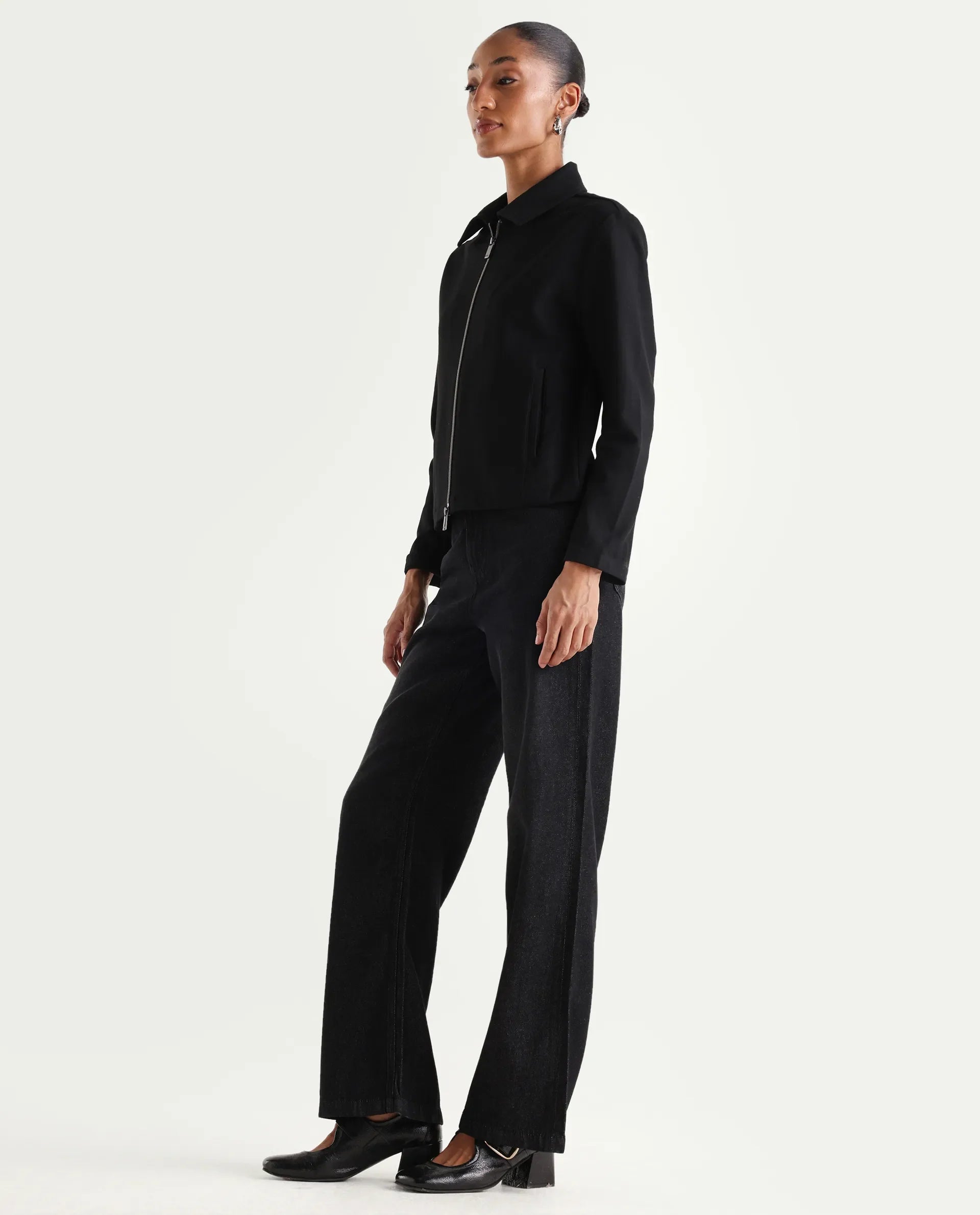 Rareism Women's Dency Black Cotton Straight Plain Jeans