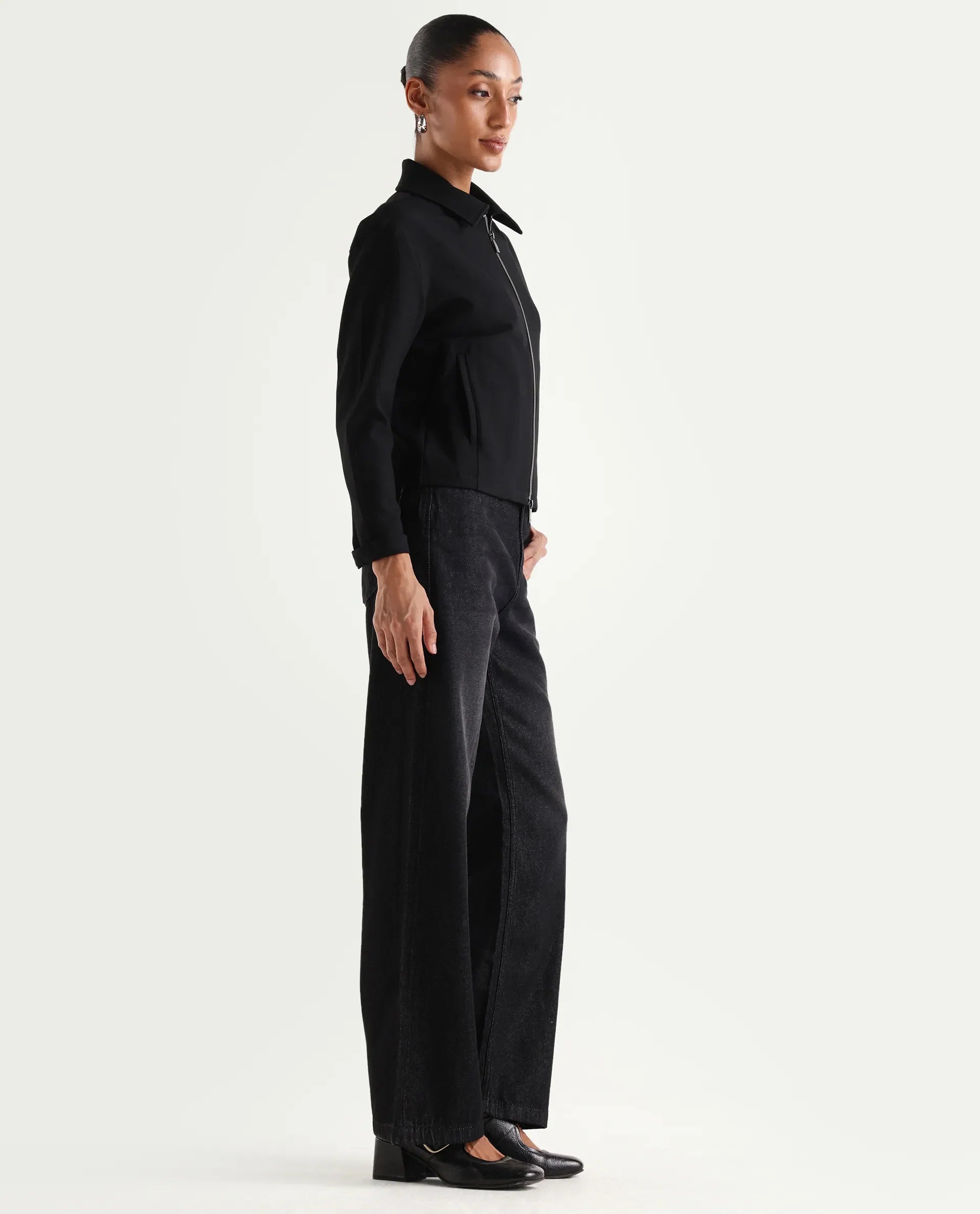 Rareism Women's Dency Black Cotton Straight Plain Jeans