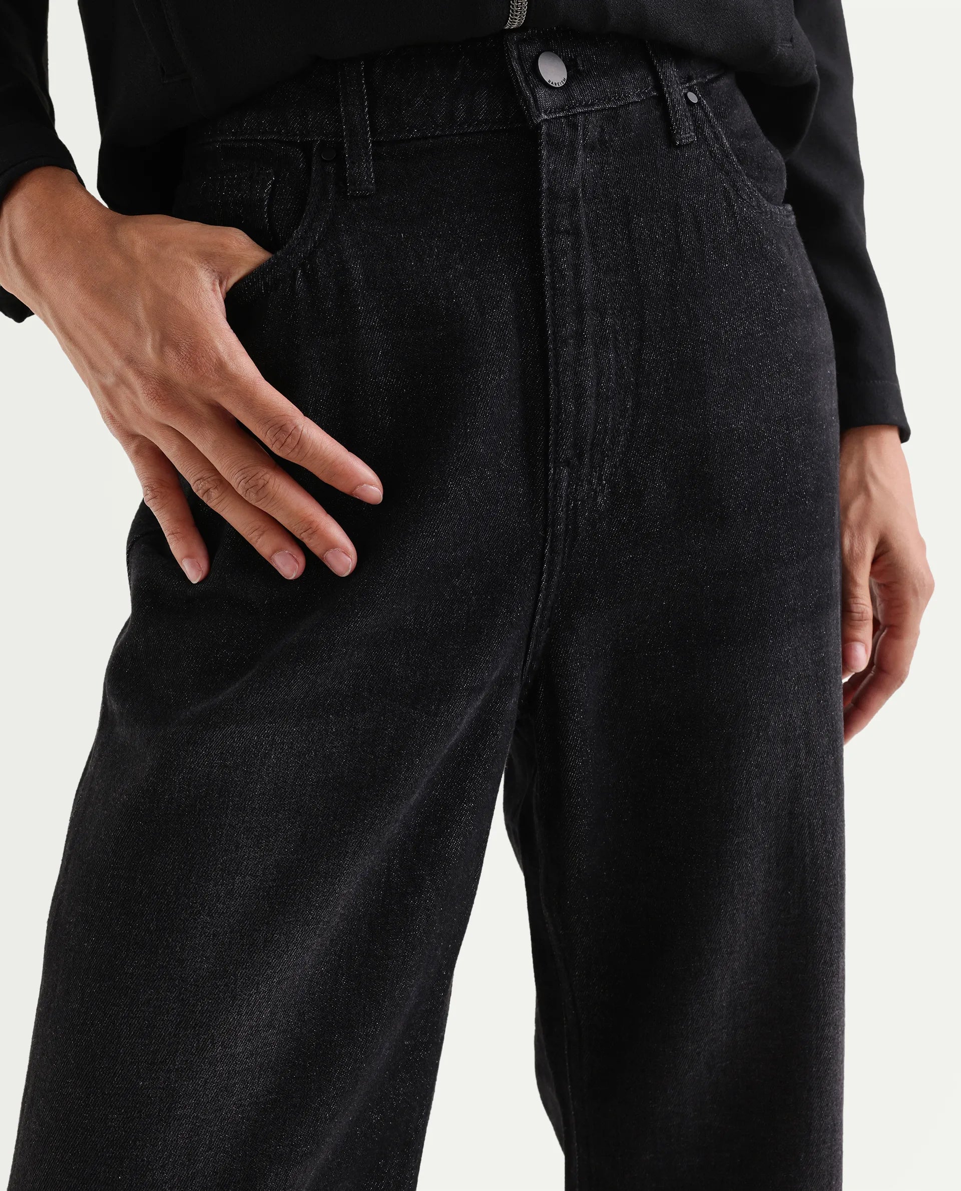 Rareism Women's Dency Black Cotton Straight Plain Jeans