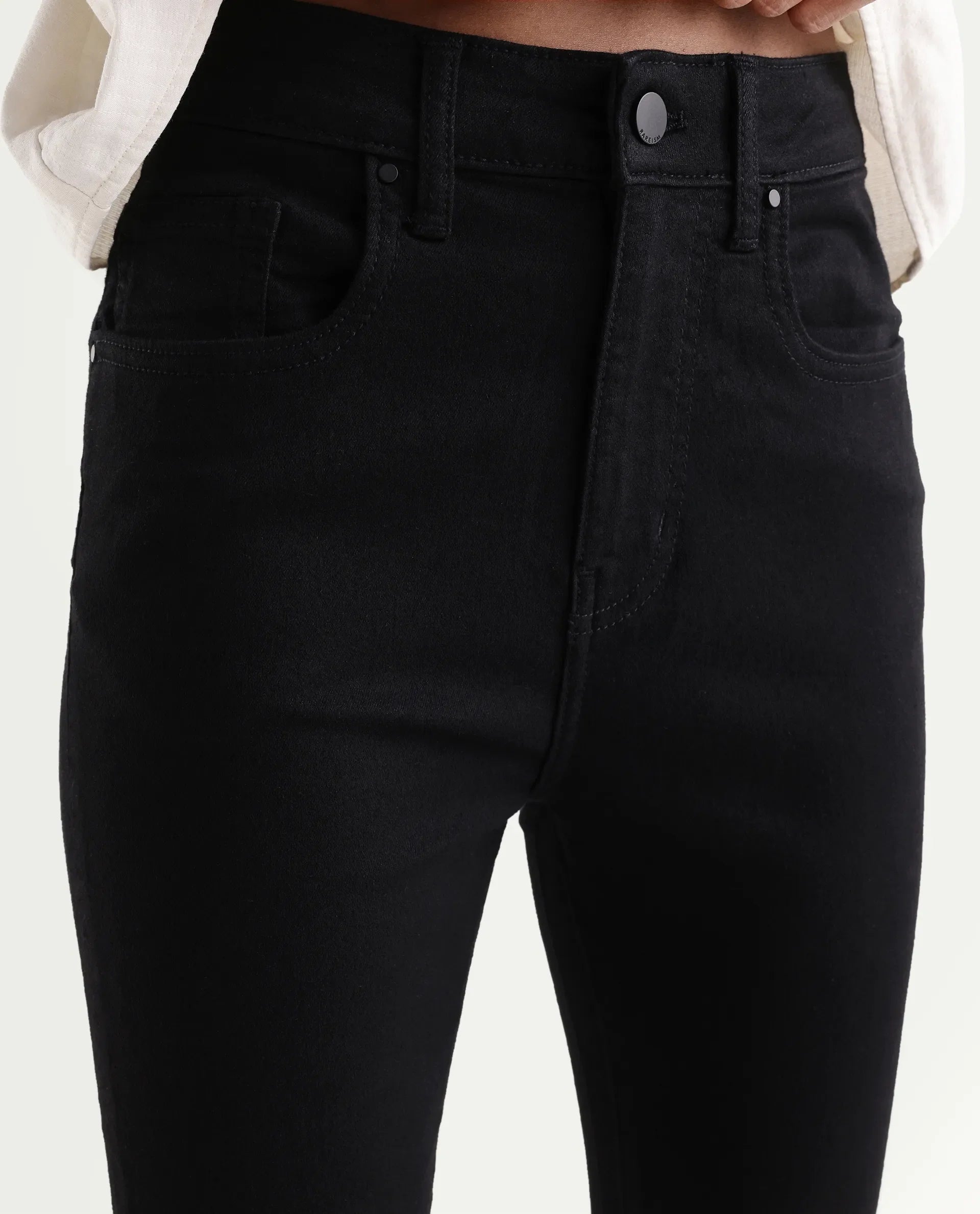 Rareism Women's Dengo Black Cotton Blend Skinny Plain Jeans