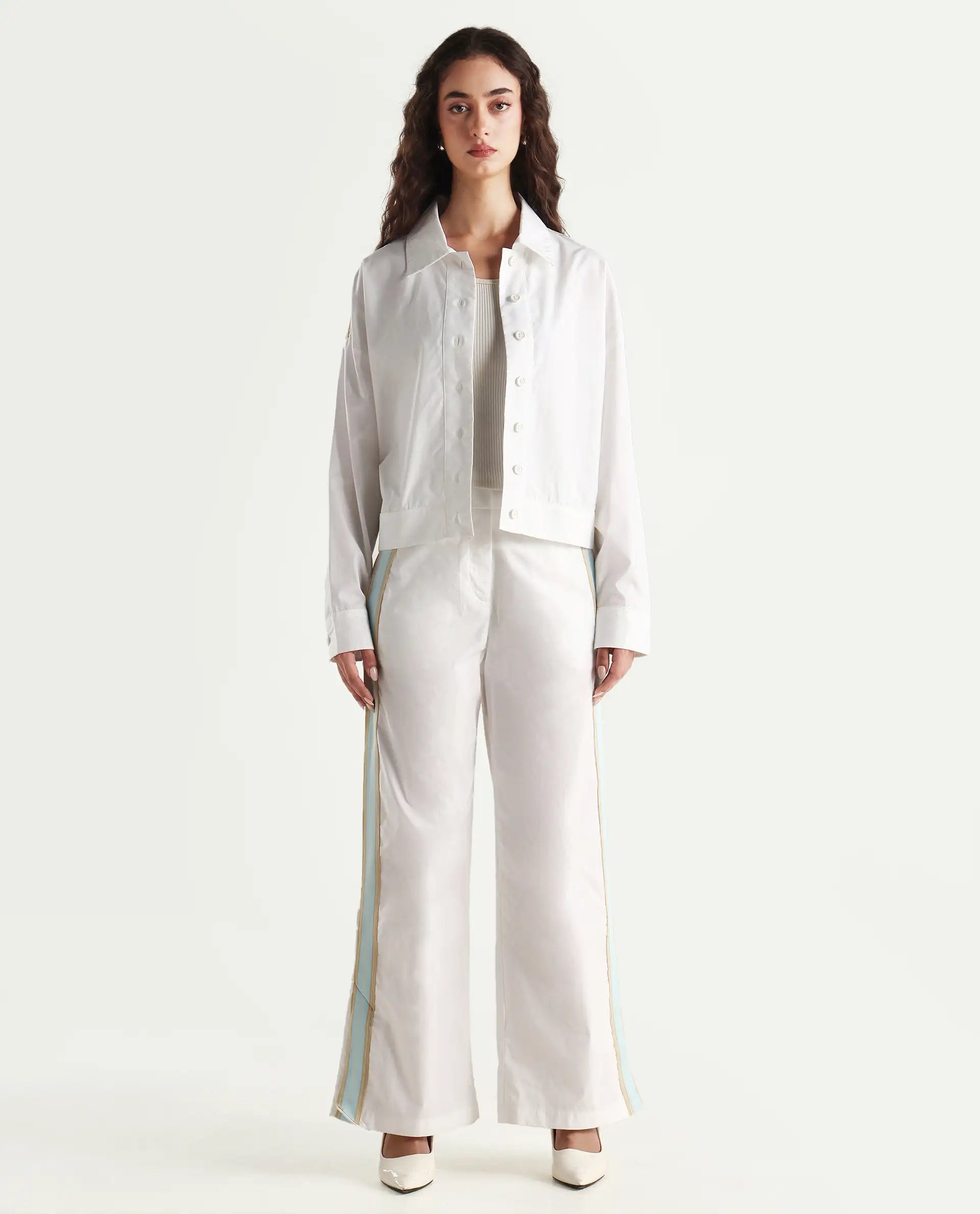 Rareism Women's Nocam B Off White Cotton Plain Ankle Length Wide Trouser