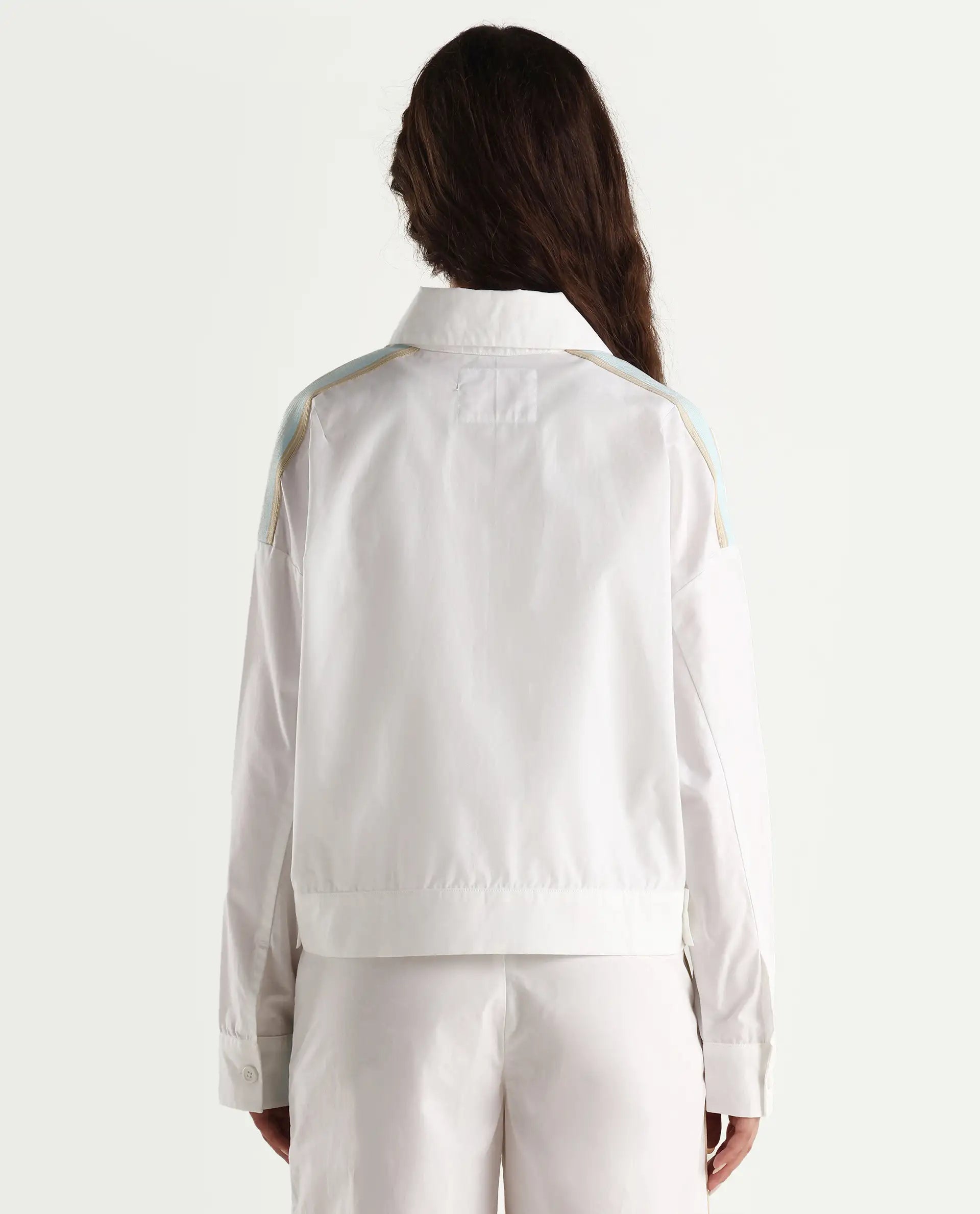 Rareism Women's Nocam S Off White Cotton Spread Collar Plain Cuffed Sleeve Relaxed Fit Shirt
