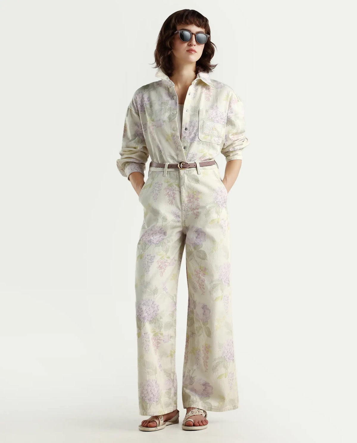 Rareism Women's Prebin-B Multi Cotton Floral Print Ankle Length Wide Trouser