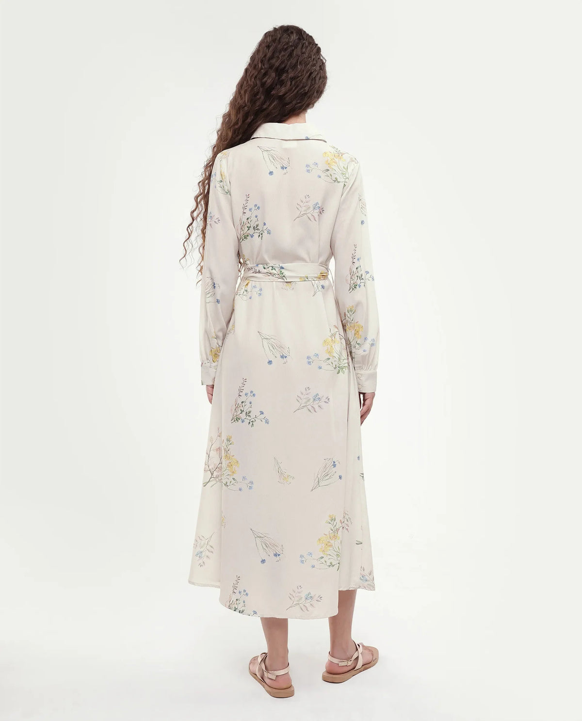 Rareism Women's Presho Multi Polyester Overlap Neck Floral Print Bishop Sleeve Maxi Fit And Flare Dress
