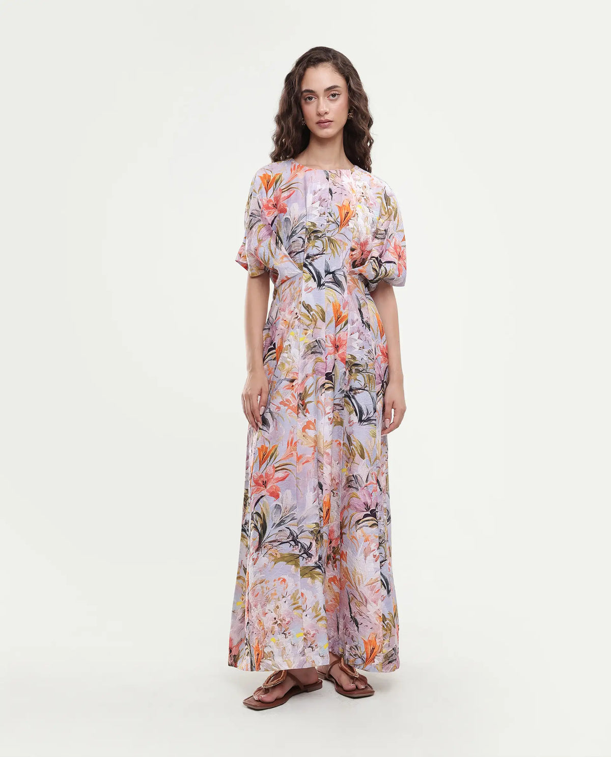 Rareism Women's Arona Multi Viscose Blend Half Sleeve Crew Neck Flared Dress