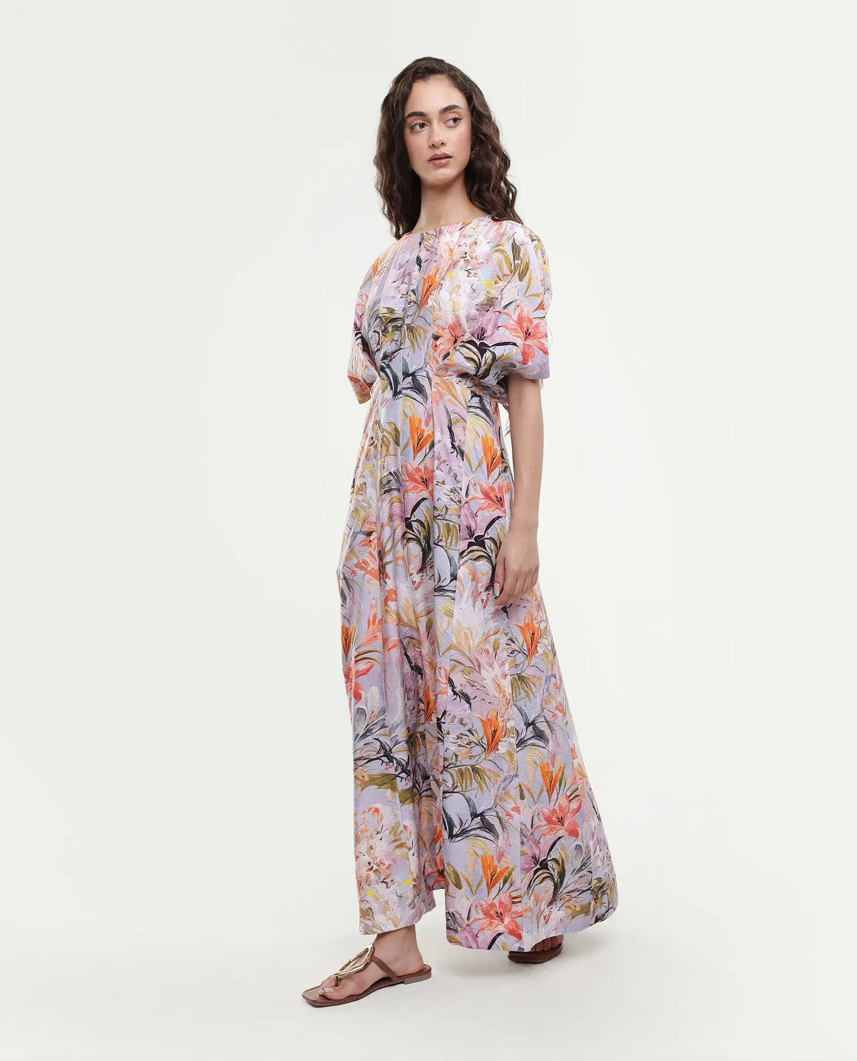 Rareism Women's Arona Multi Viscose Blend Half Sleeve Crew Neck Flared Dress