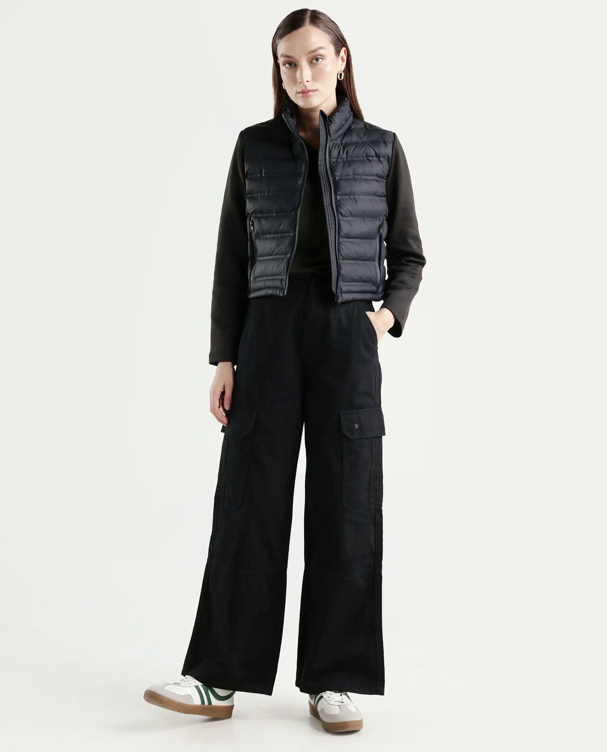 Rareism Women's Itsiz Black Cotton Plain Ankle Length Wide Trouser