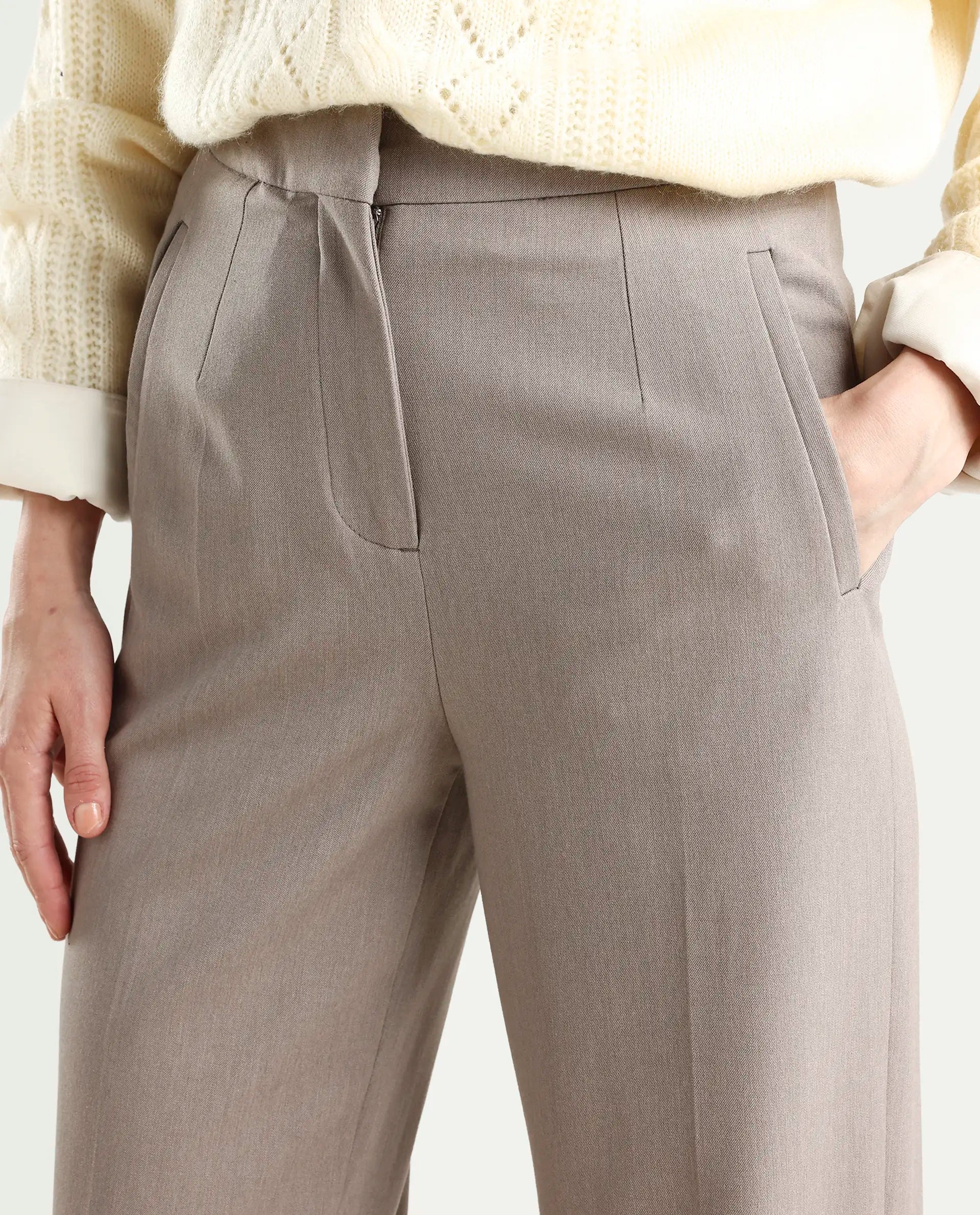 Rareism Women's Srait Fawn Polyester Blend Straight Fit Travel Trouser