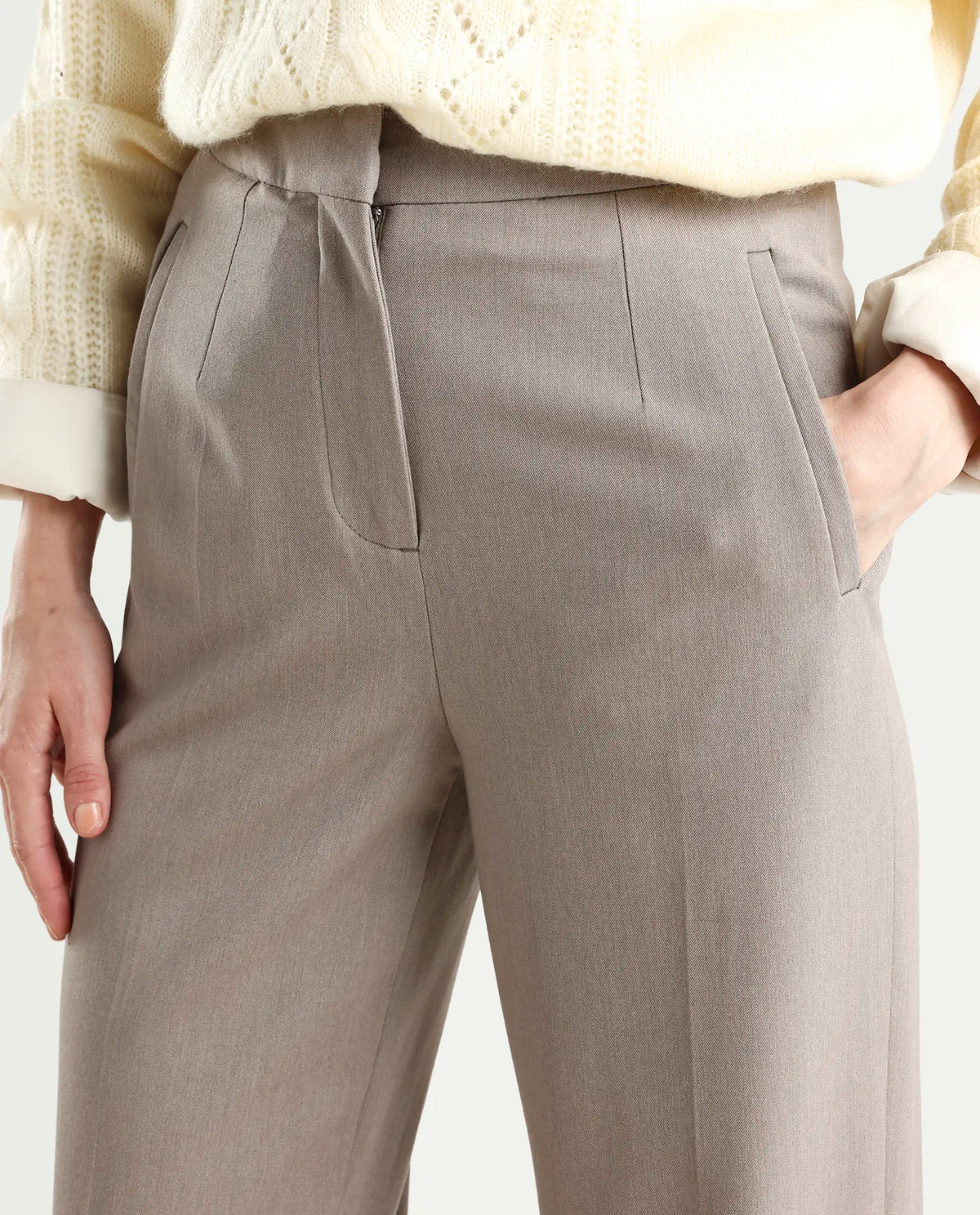 Rareism Women's Srait Fawn Polyester Blend Straight Fit Travel Trouser