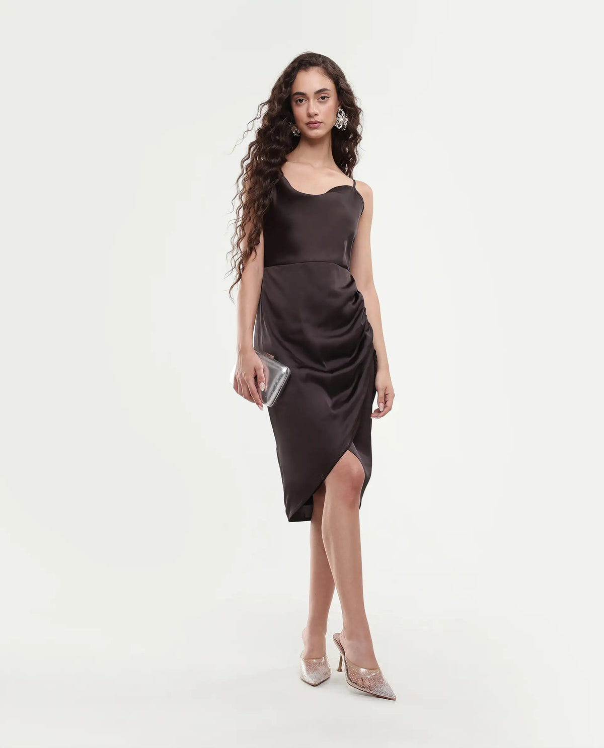 Rareism Women's Avilim Brown Polyester Fitted Mini Dress
