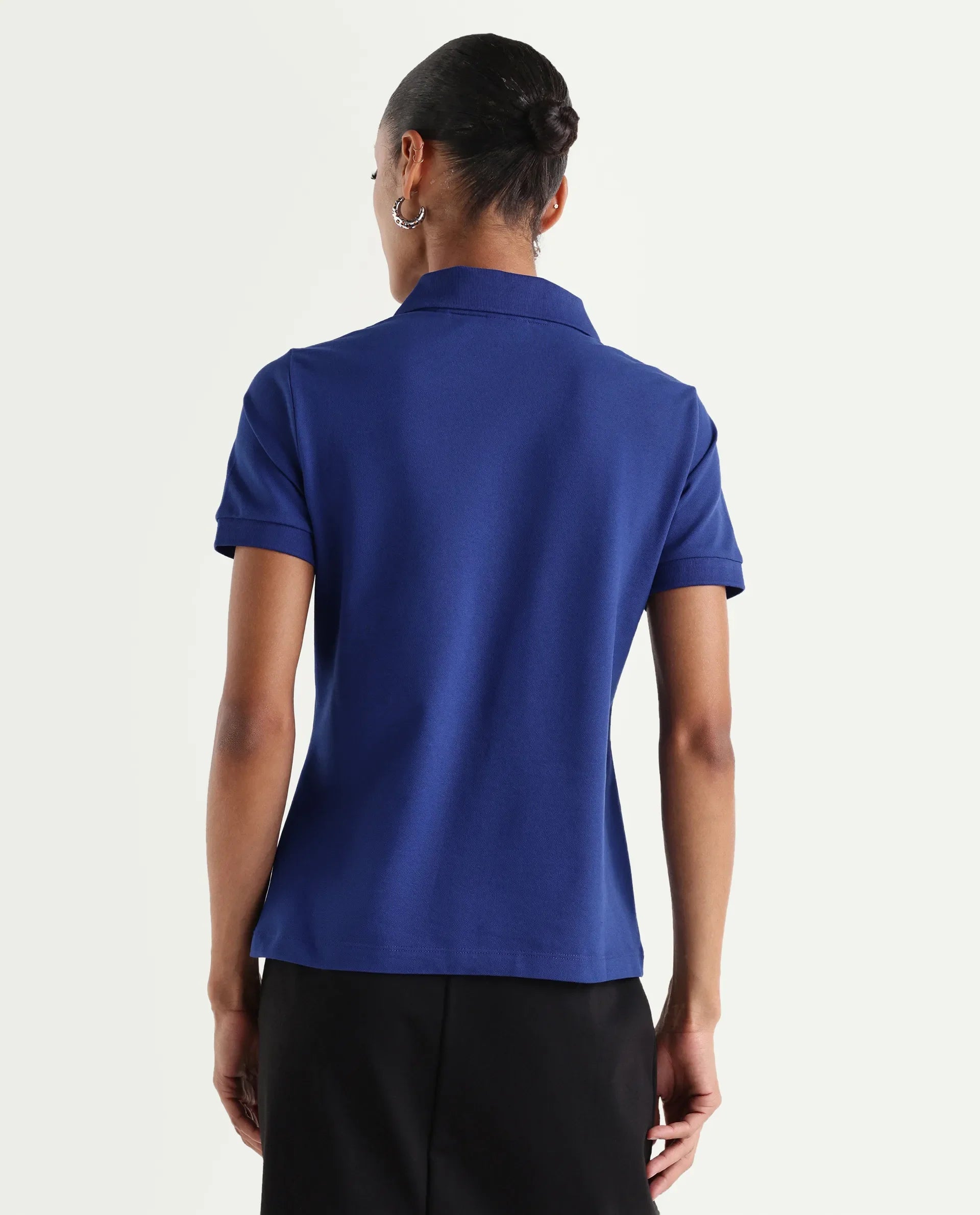 Rareism Women's Zavin Dark Blue Cotton Blend Half Sleeve Regular Fit Plain Polo