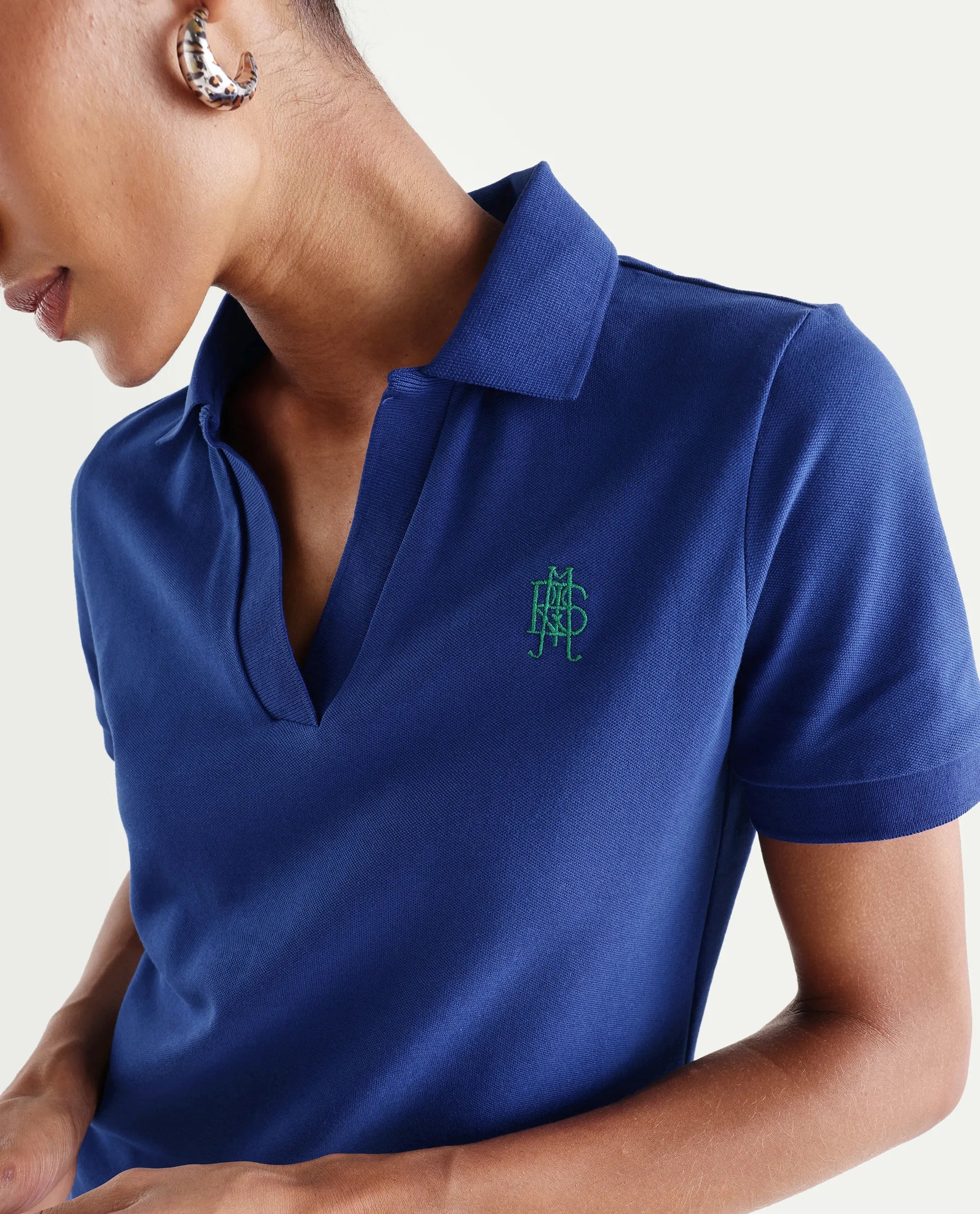 Rareism Women's Zavin Dark Blue Cotton Blend Half Sleeve Regular Fit Plain Polo