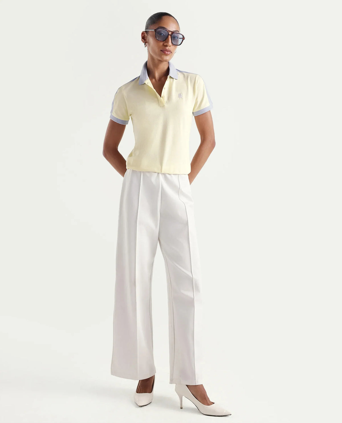 Rareism Women's Zeco Light Yellow Cotton Blend Half Sleeve Regular Fit Plain Polo