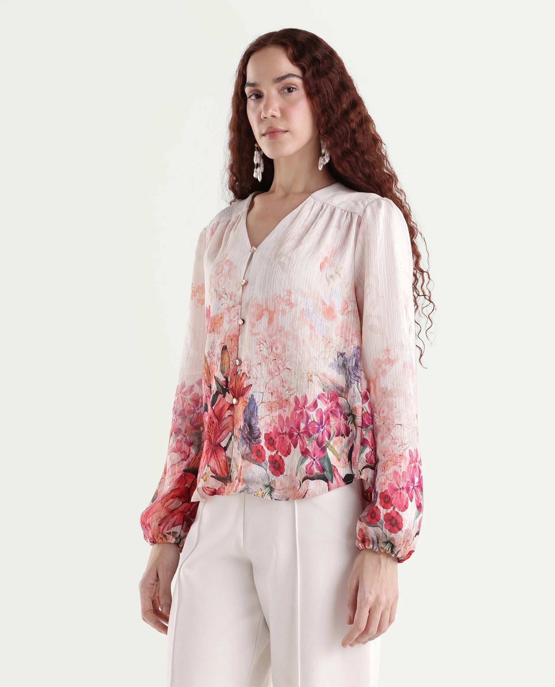 Rareism Women's Aerit Multi Viscose Blend Full Sleeve Regular Fit Floral Print Top