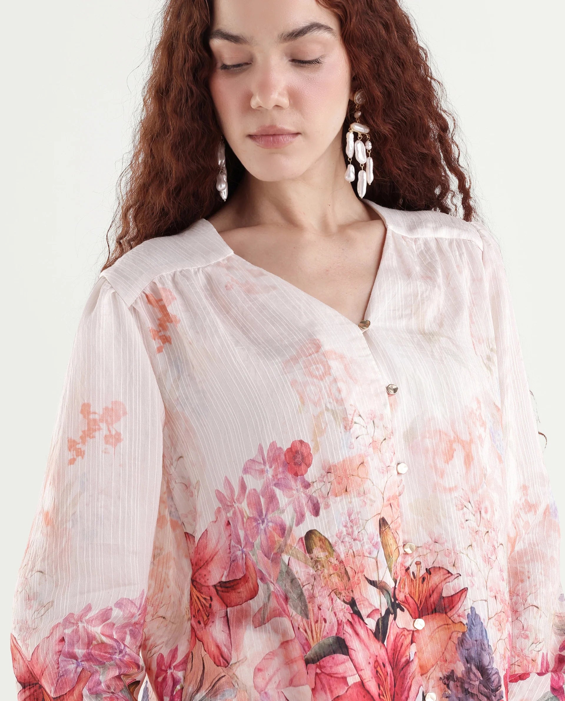 Rareism Women's Aerit Multi Viscose Blend Full Sleeve Regular Fit Floral Print Top
