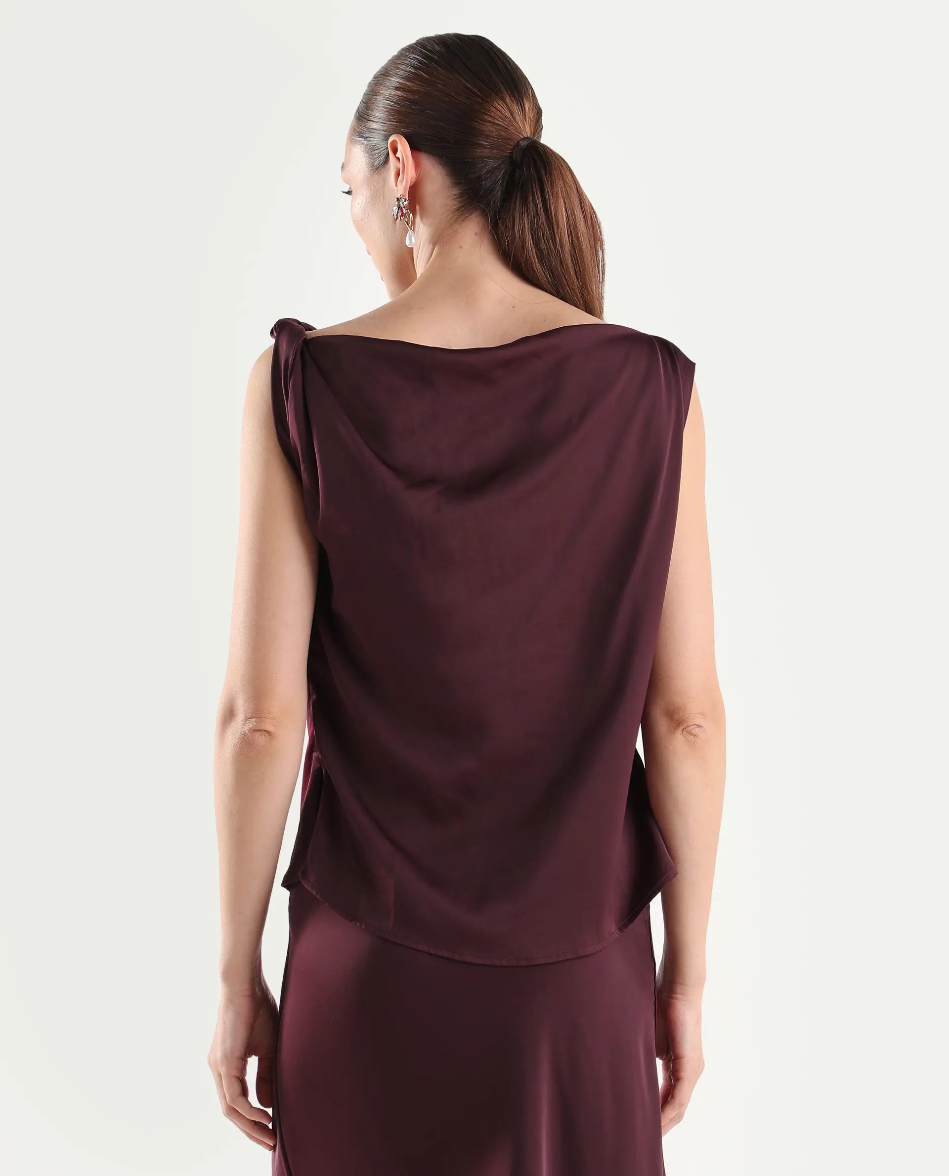 Rareism Women's Aoron-T Maroon Polyester Sleeveless Regular Fit Plain Top