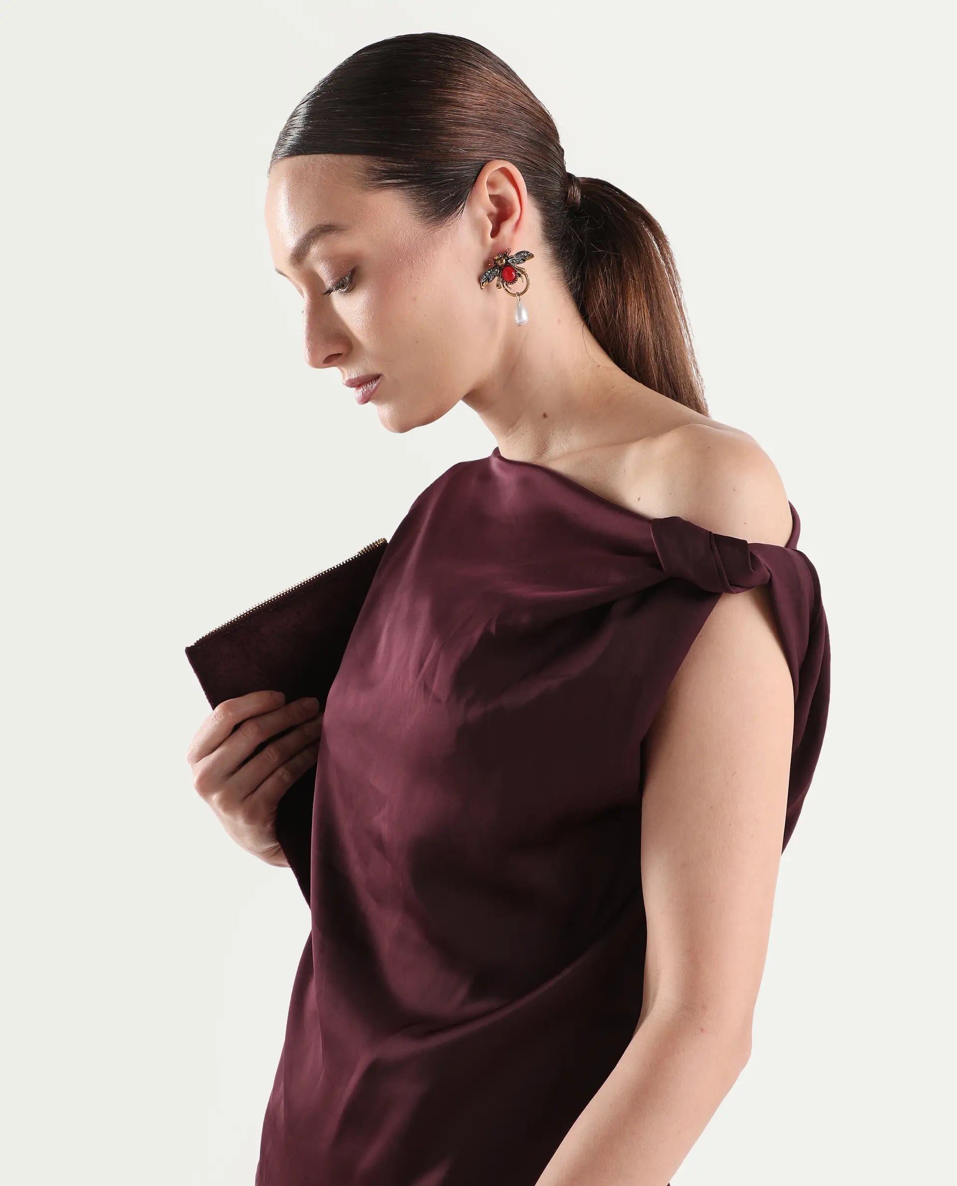 Rareism Women's Aoron-T Maroon Polyester Sleeveless Regular Fit Plain Top