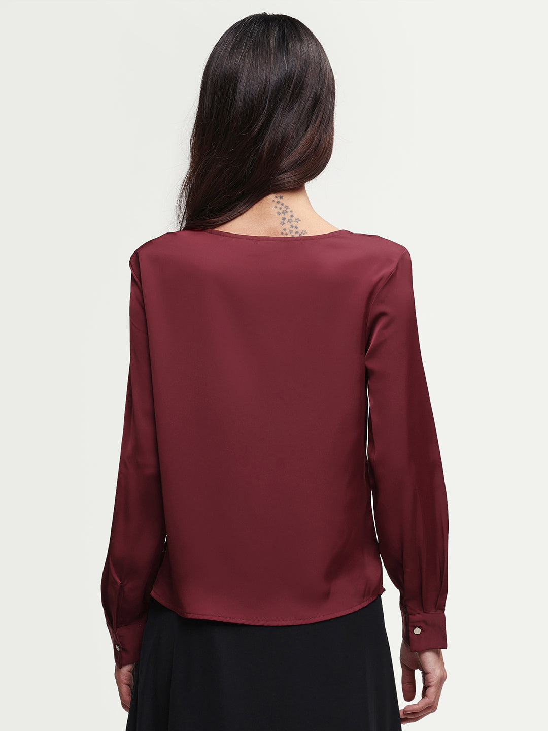 Rareism Women's Avier Dark Red Polyester Full Sleeve Cowl Neck Regular Fit Plain Top