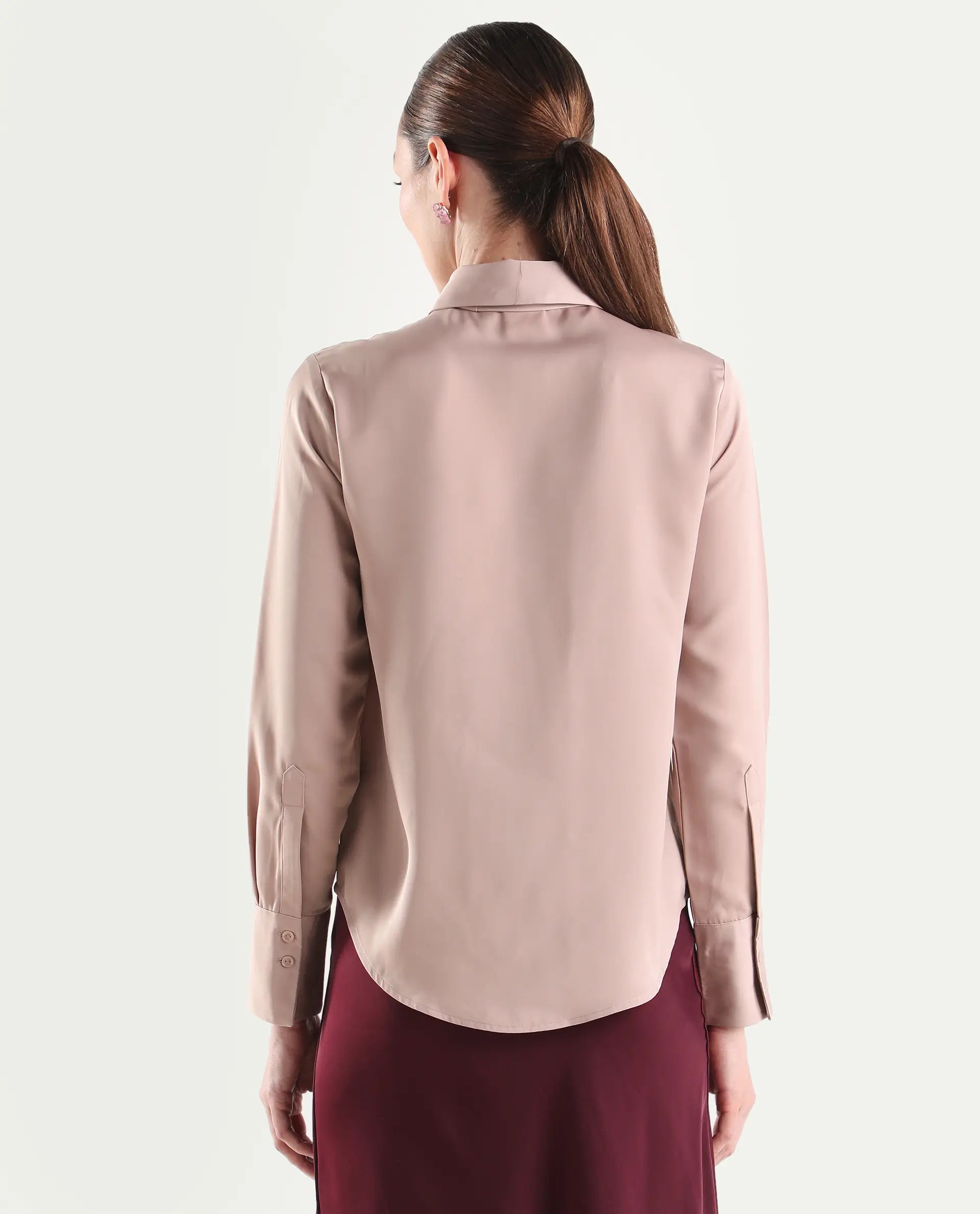 Rareism Women's Aviol Dusky Pink Polyester Full Sleeve Regular Fit Plain Top