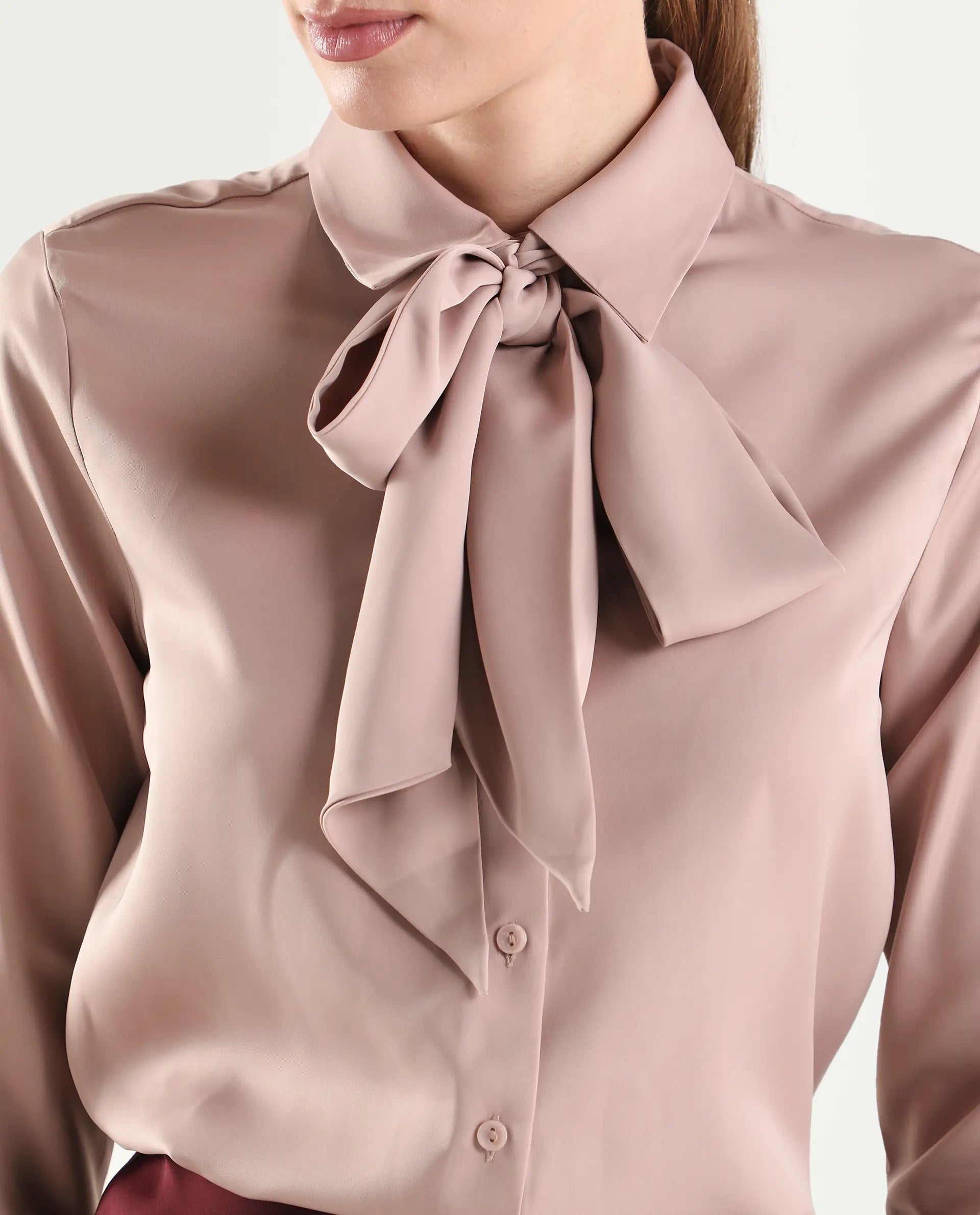 Rareism Women's Aviol Dusky Pink Polyester Full Sleeve Regular Fit Plain Top