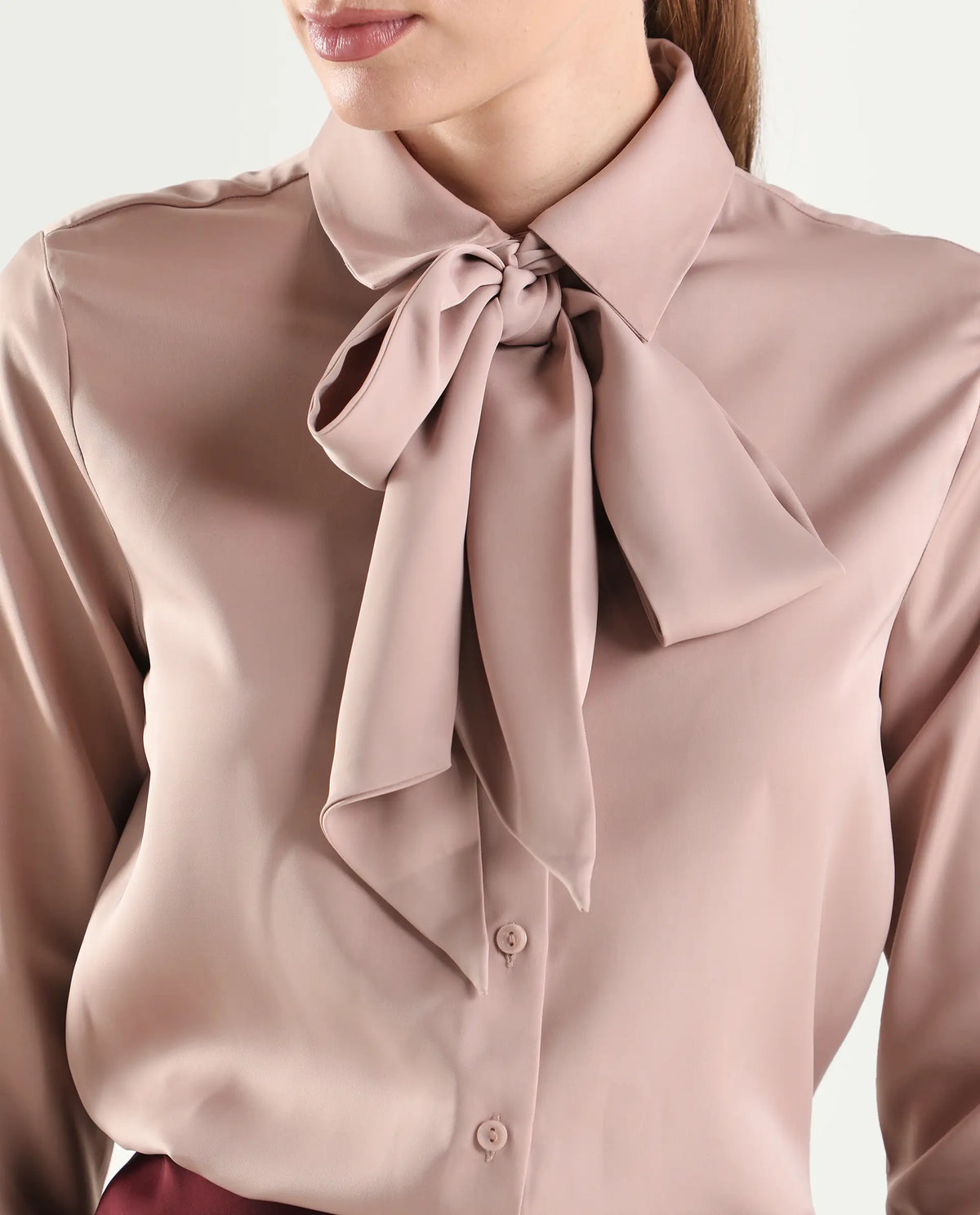 Rareism Women's Aviol Dusky Pink Polyester Full Sleeve Regular Fit Plain Top