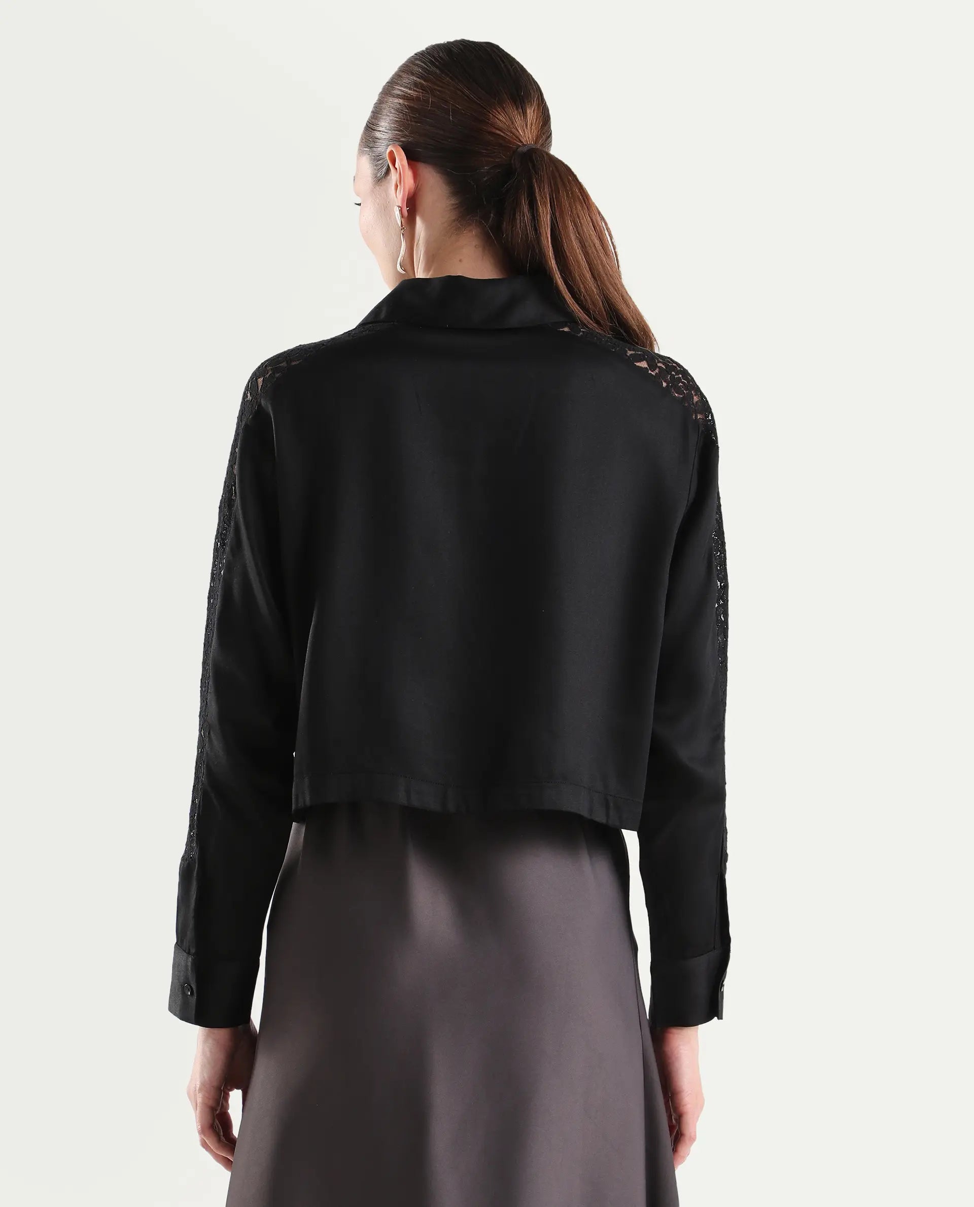 Rareism Women's Cici Black Viscose Full Sleeve Boxy Plain Shirt