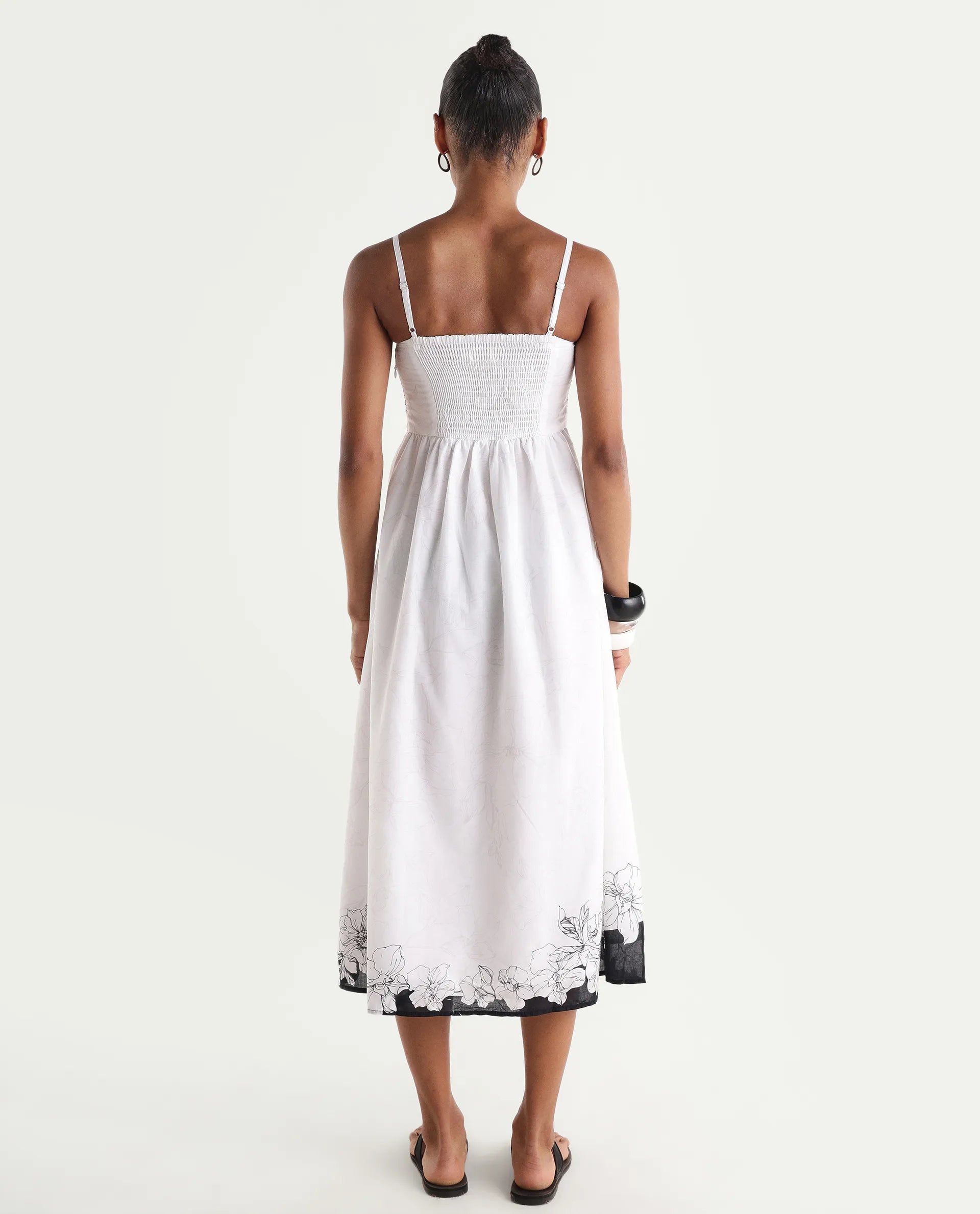 Rareism Women's Clara White Viscose Sleeveless Fit And Flare Floral Print Dress