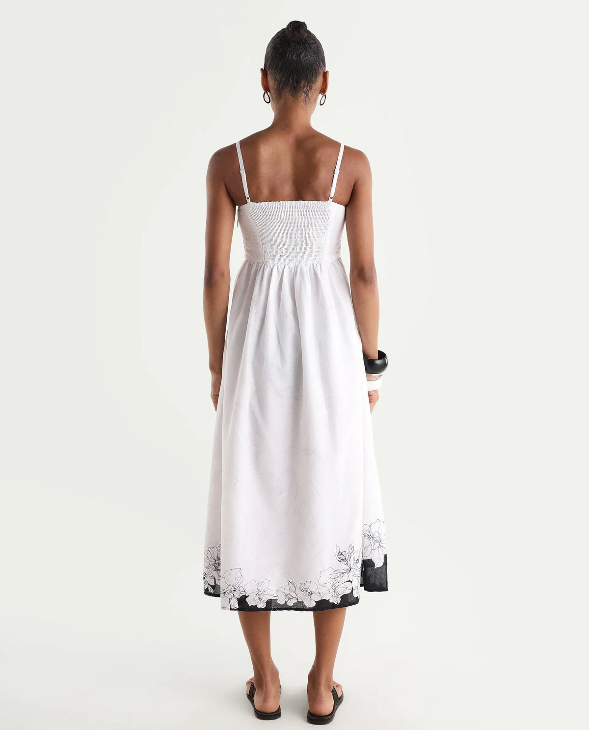 Rareism Women's Clara White Viscose Sleeveless Fit And Flare Floral Print Dress