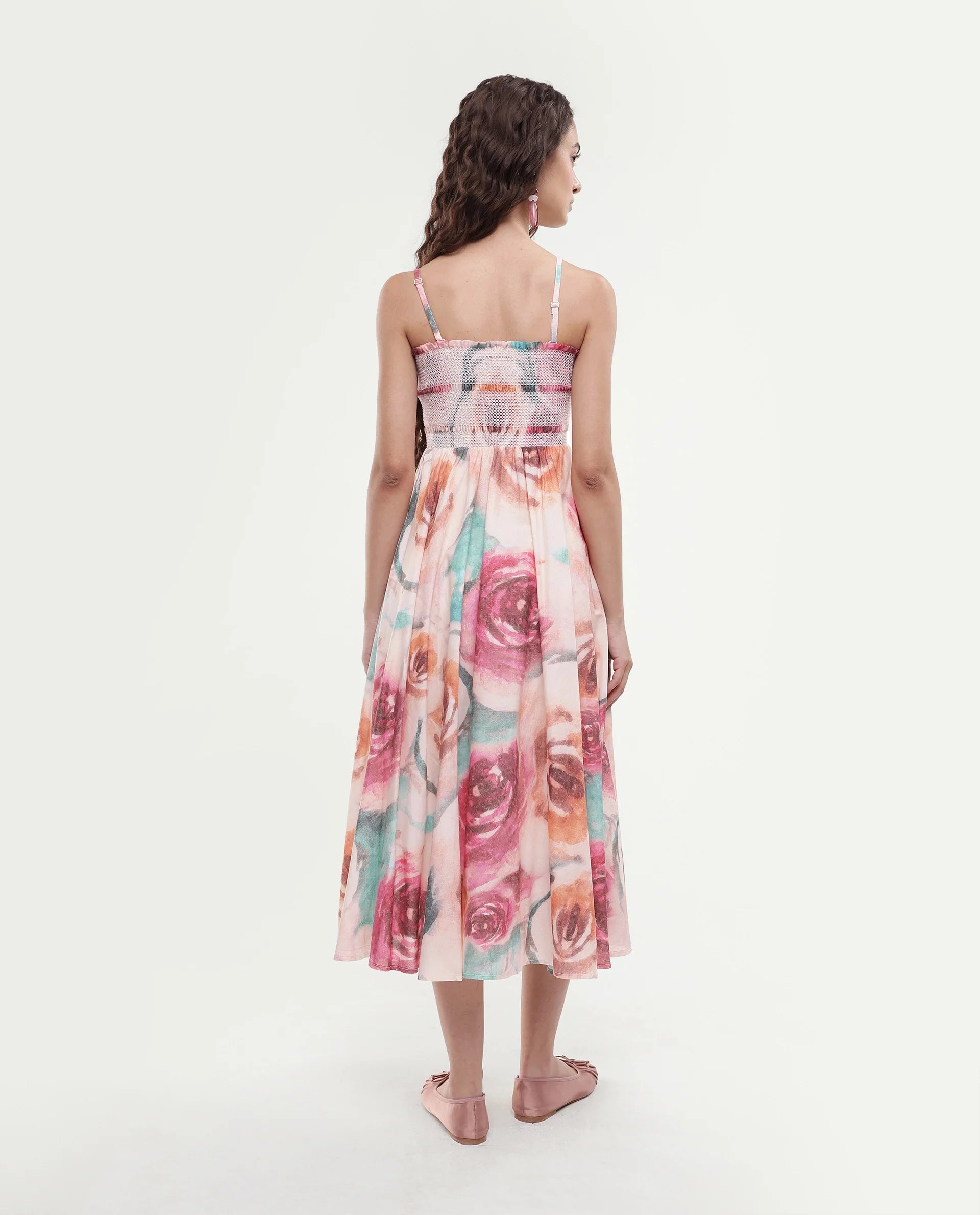 Rareism Women's Cirius Multi Tube Neck Fit And Flare Printed Midi Dress