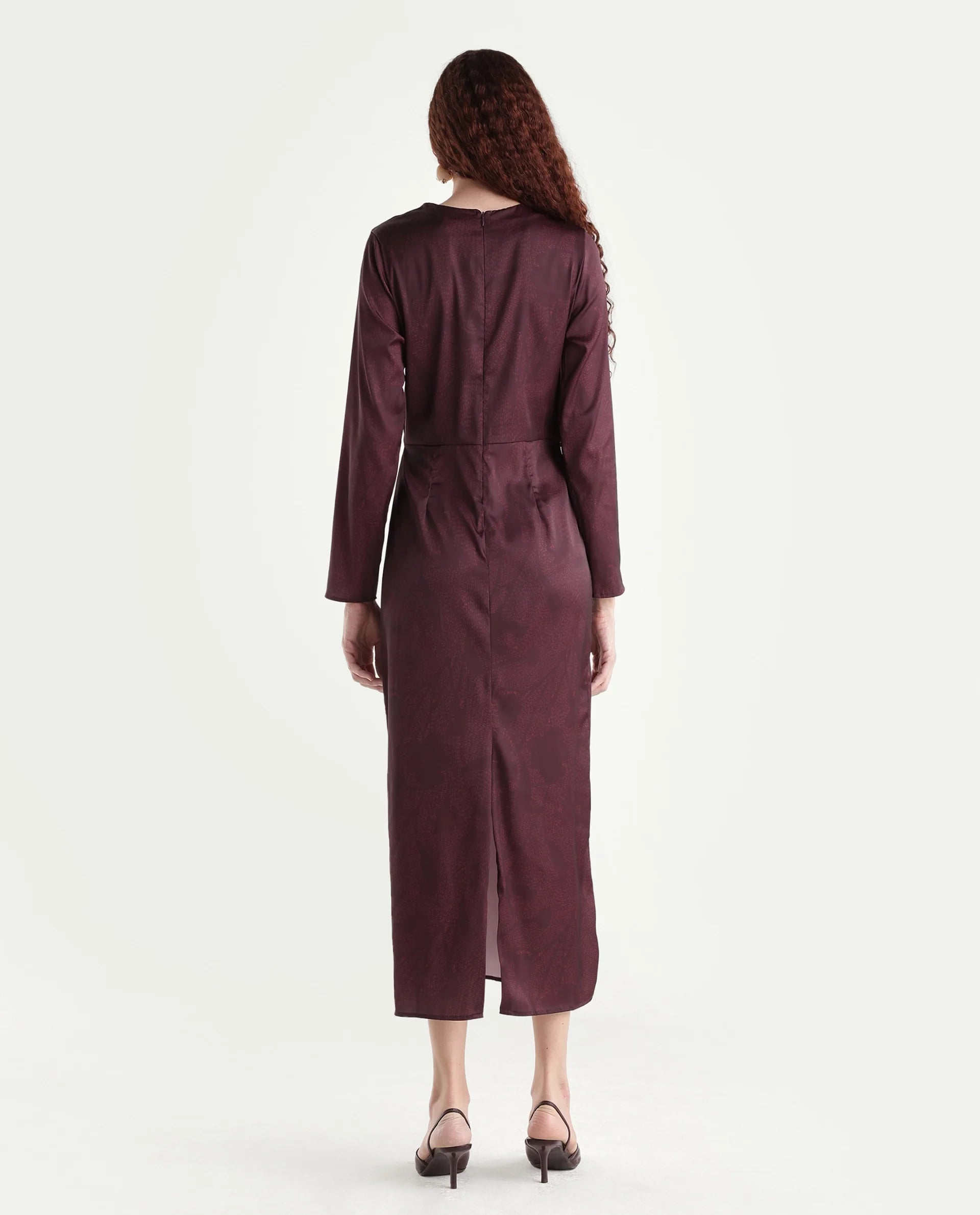 Rareism Women's Jusat Maroon Polyester Cowl Neck Straight Fit Dress