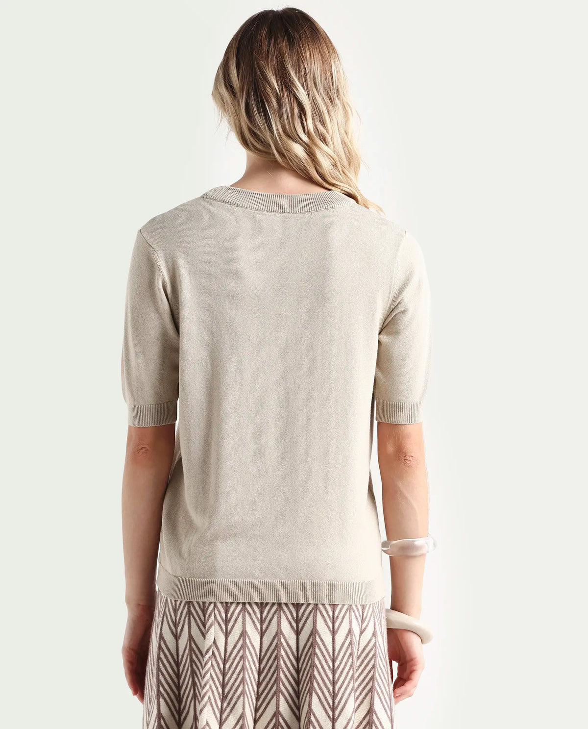 Rareism Women's Rohrdo Light Beige Viscose Blend Crew Neck Regular Fit Plain Sweater