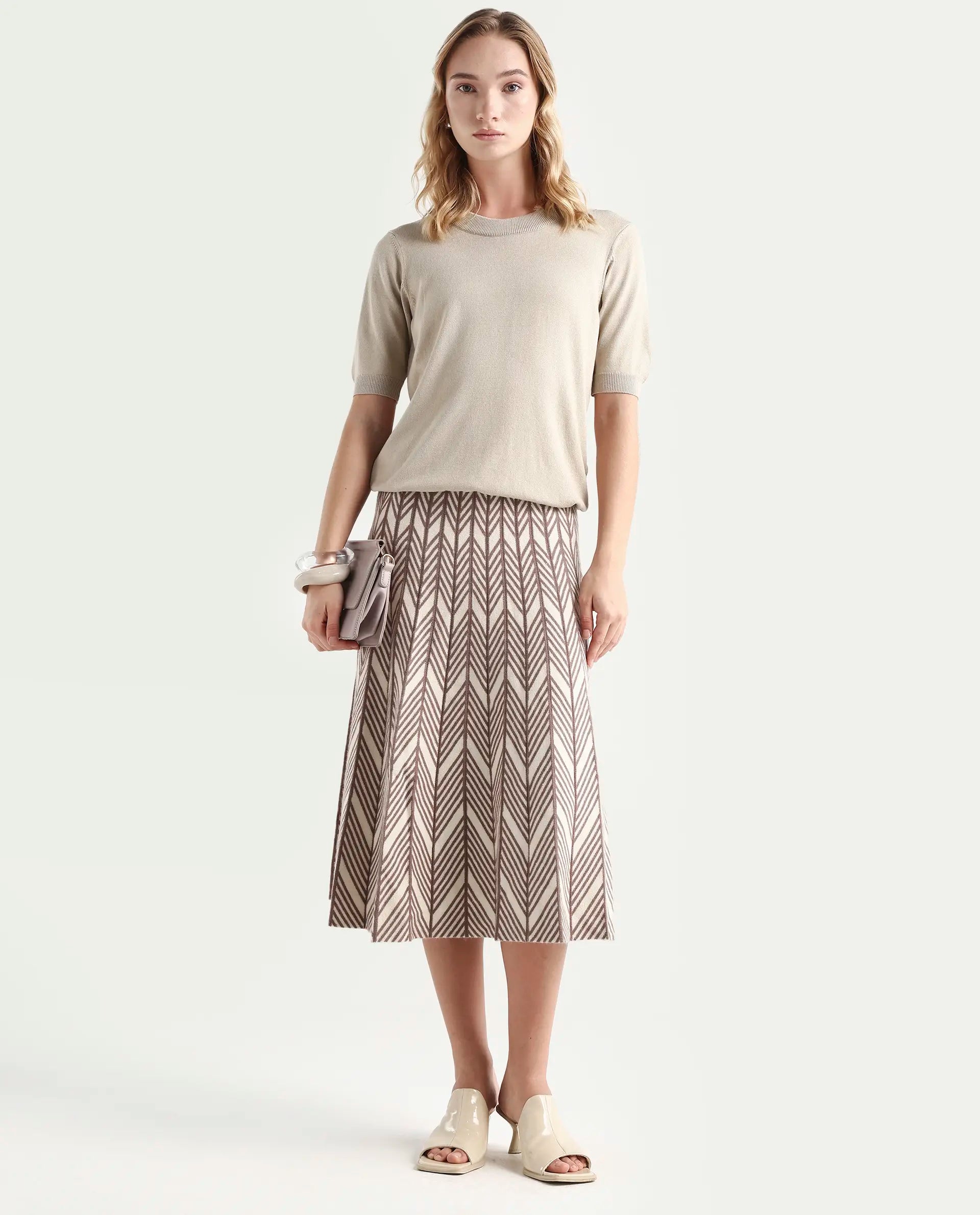 Rareism Women's Rohrdo Light Beige Viscose Blend Crew Neck Regular Fit Plain Sweater