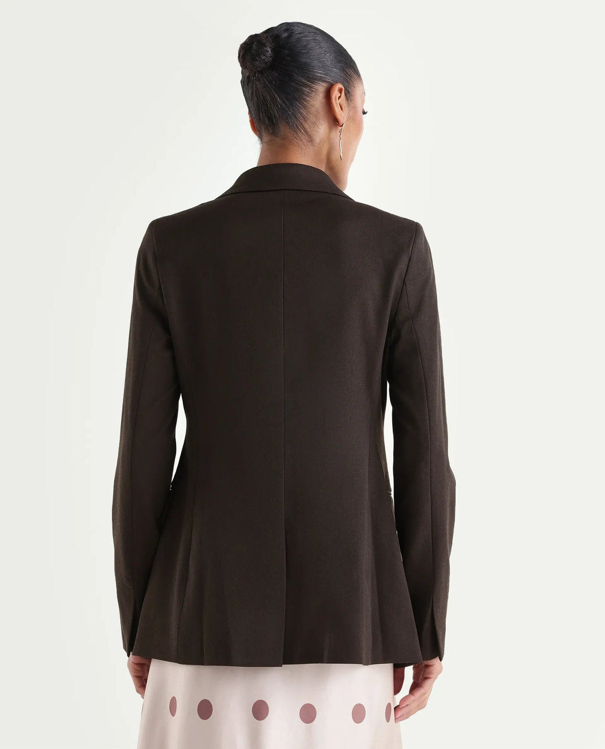 Rareism Women's Reca Dark Brown Polyester Blend Fabric Full Sleeve Lapel Collar Plain Blazer