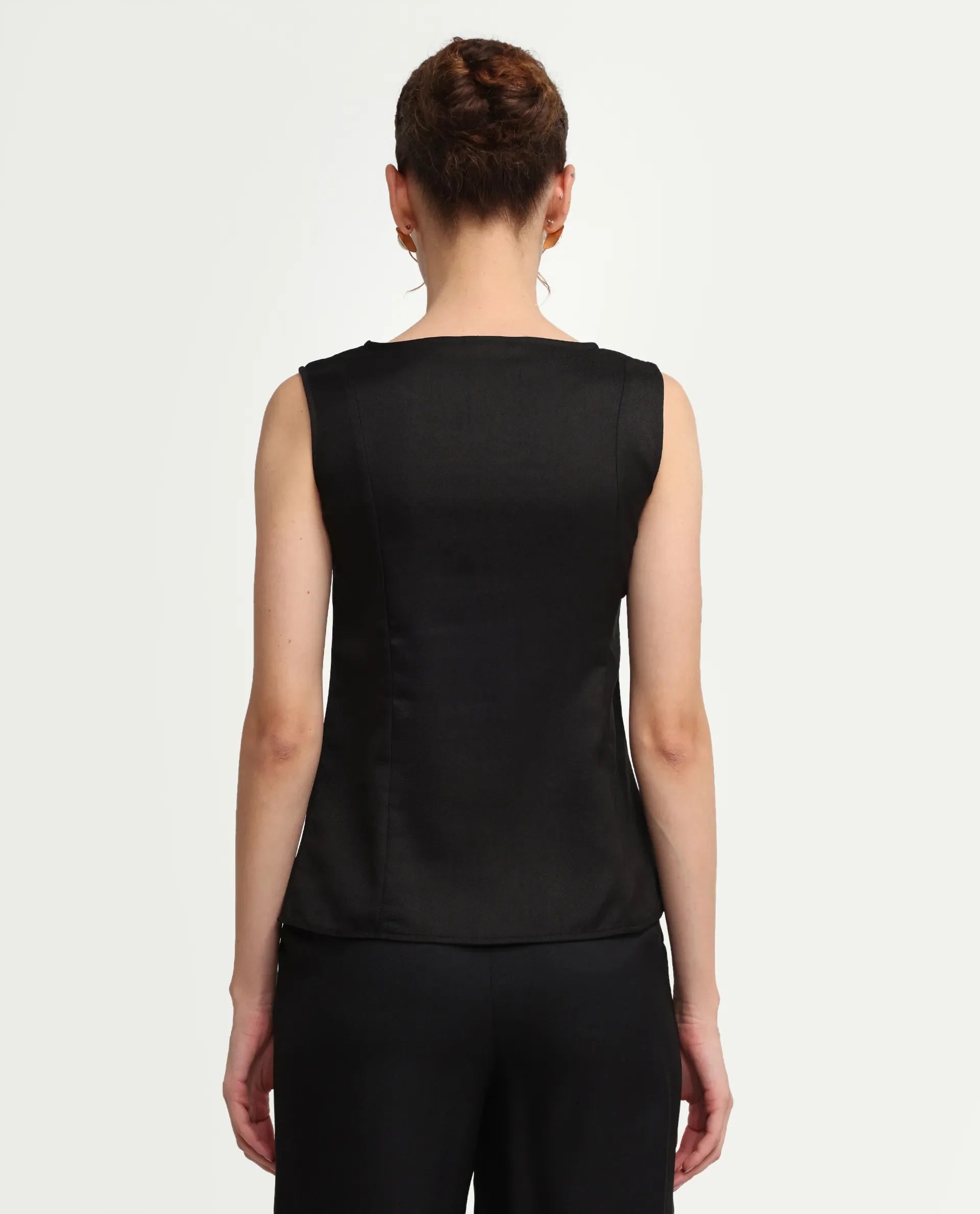 Rareism Women's Valton Black Polyester Sleeveless Regular Fit Plain Top