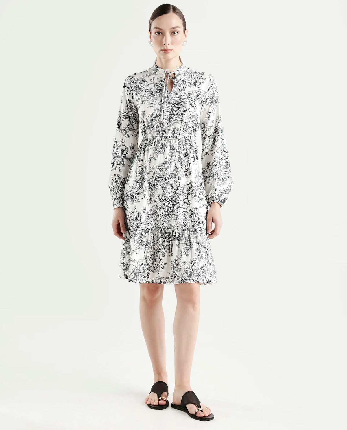 Rareism Women's Veden White Viscose Full Sleeve Flared Floral Print Dress