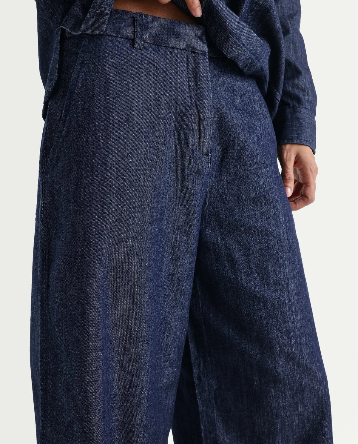 Rareism Women's Dento-B Dark Blue Cotton Wide Plain Jeans