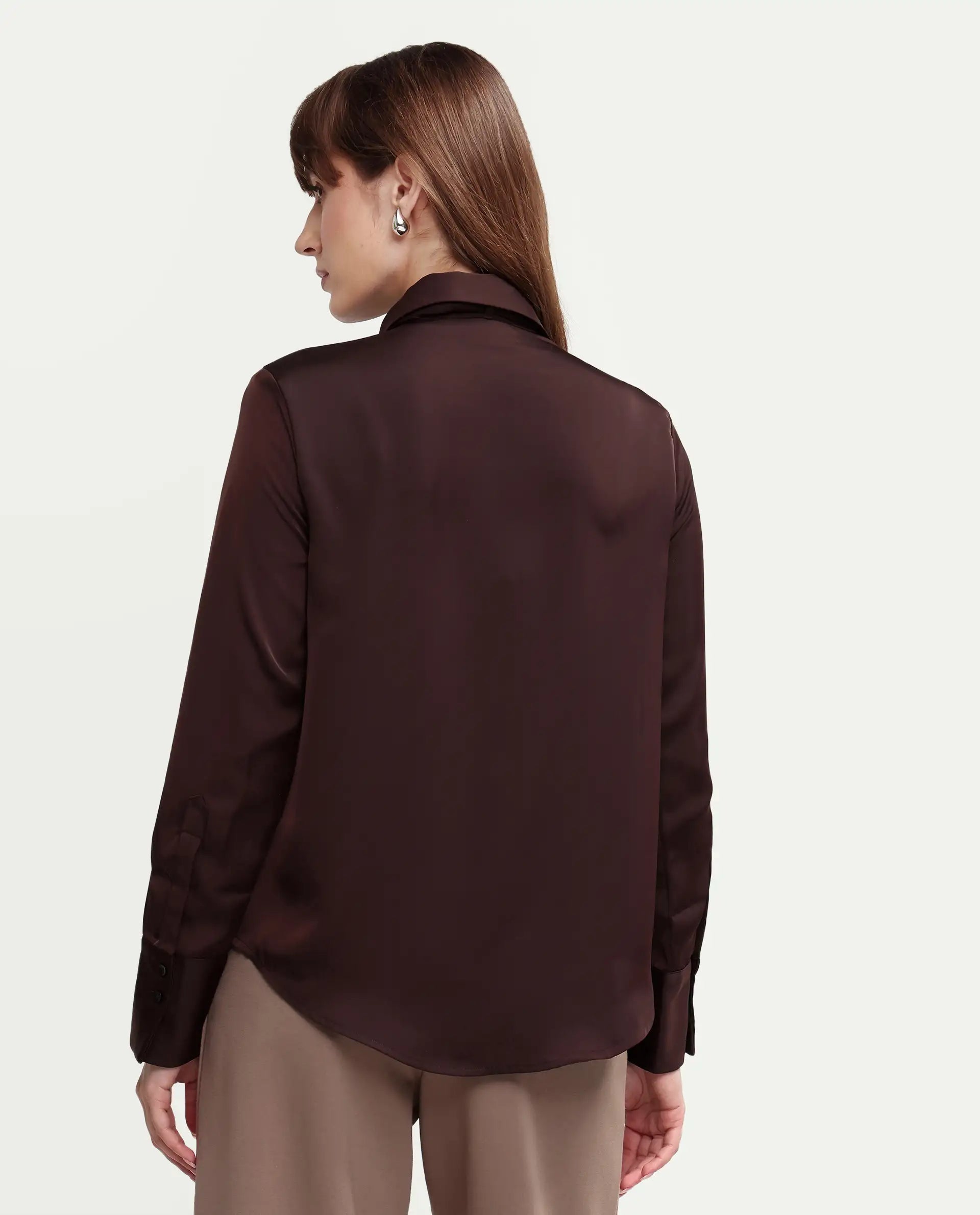 Rareism Women's Aviol S-26 Brown Full Sleeve Spread Collar Regular Top