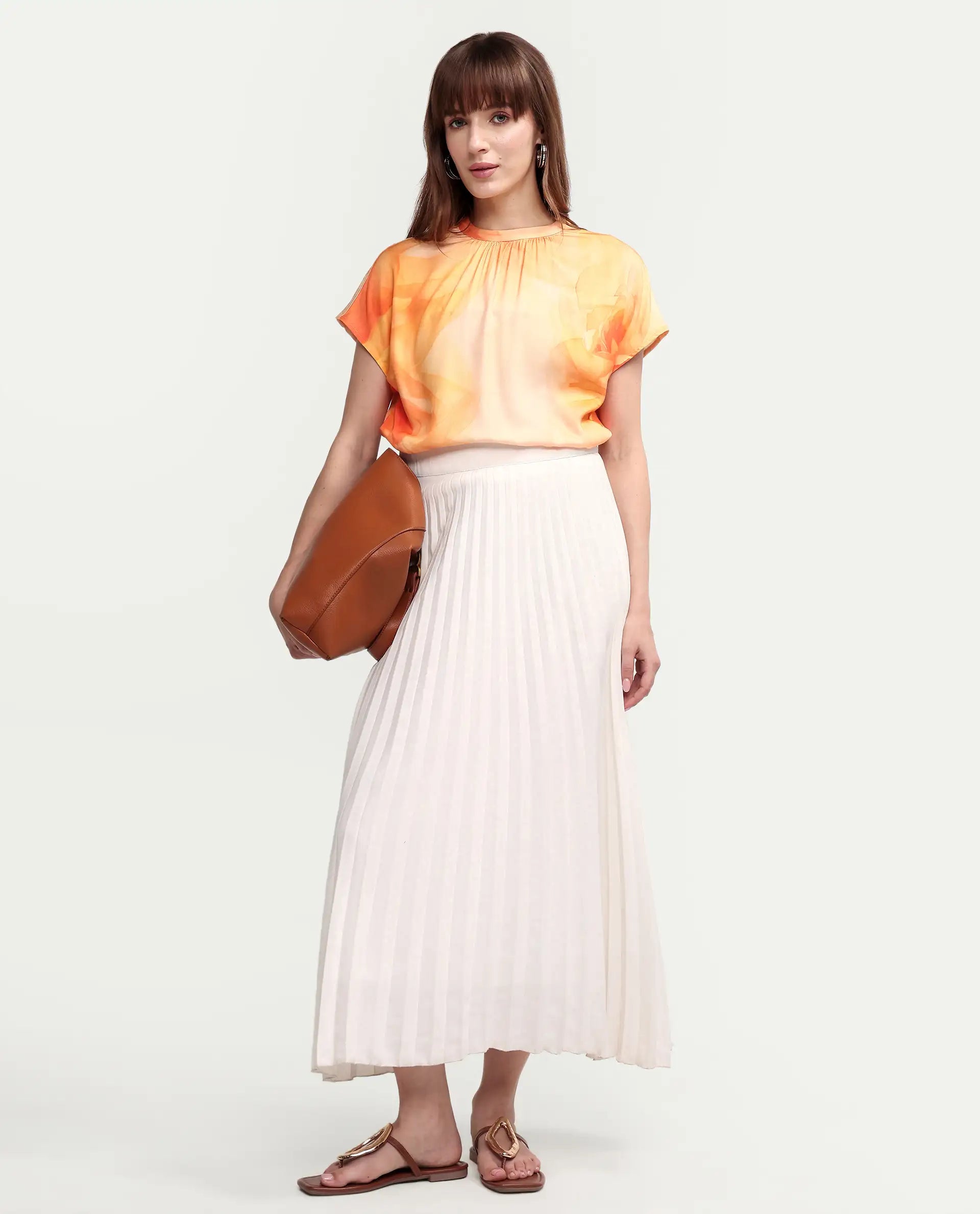 Rareism Women's Macxi Yellow Viscose Half Sleeve Band Collar Regular Floral Print Top